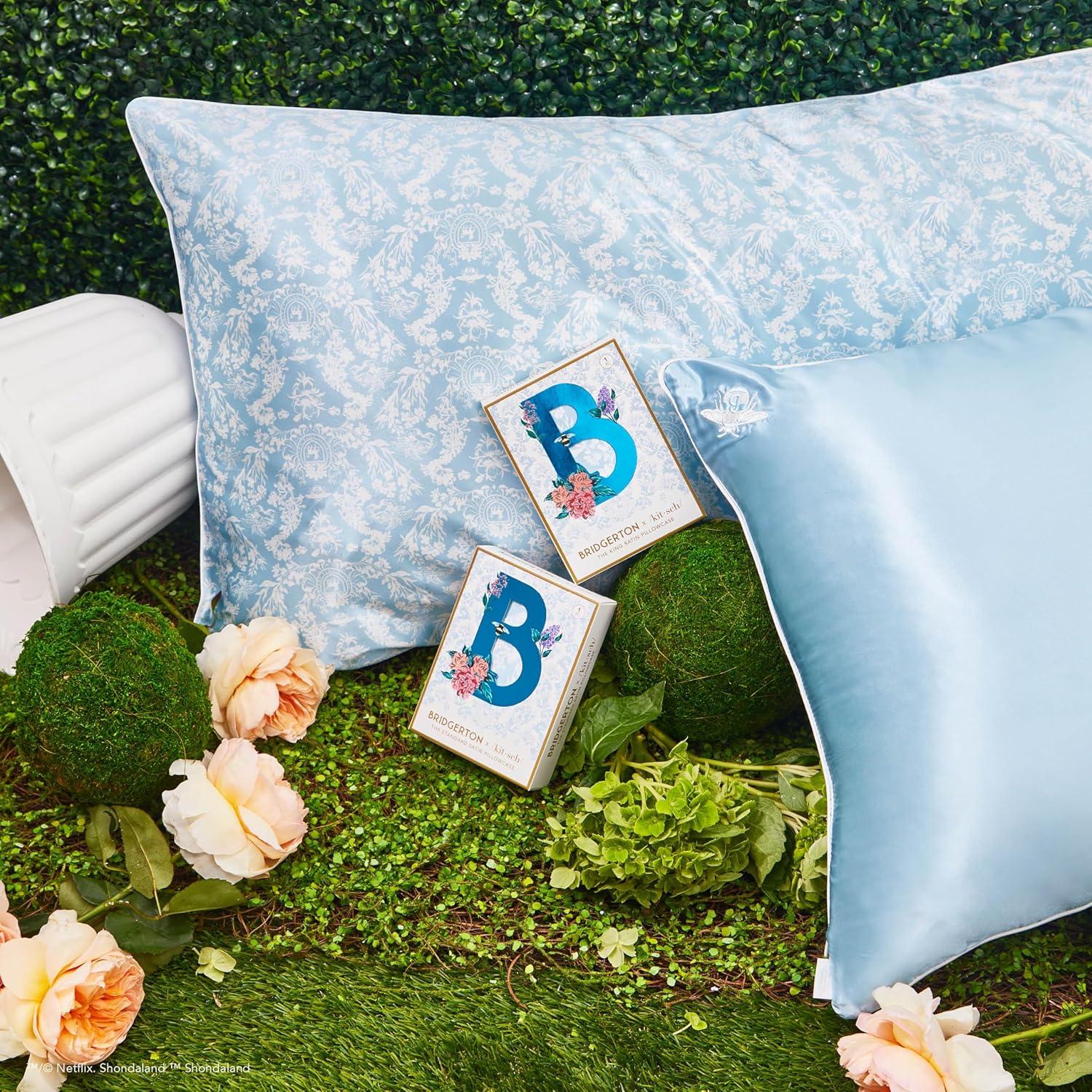 Funda de Almohada Satén Kitsch King Bridgerton Azul Floral