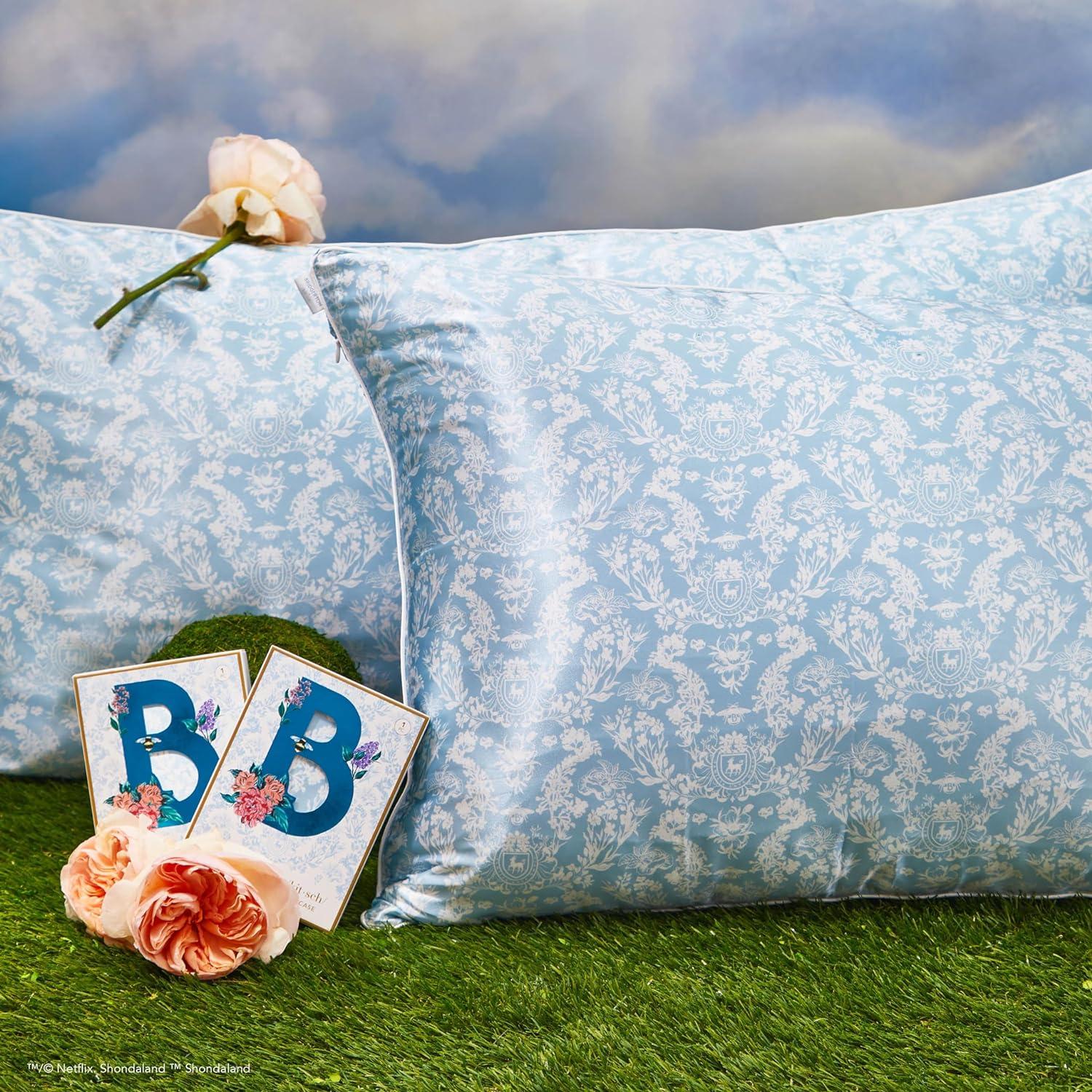 Funda de Almohada Satén Kitsch King Bridgerton Azul Floral