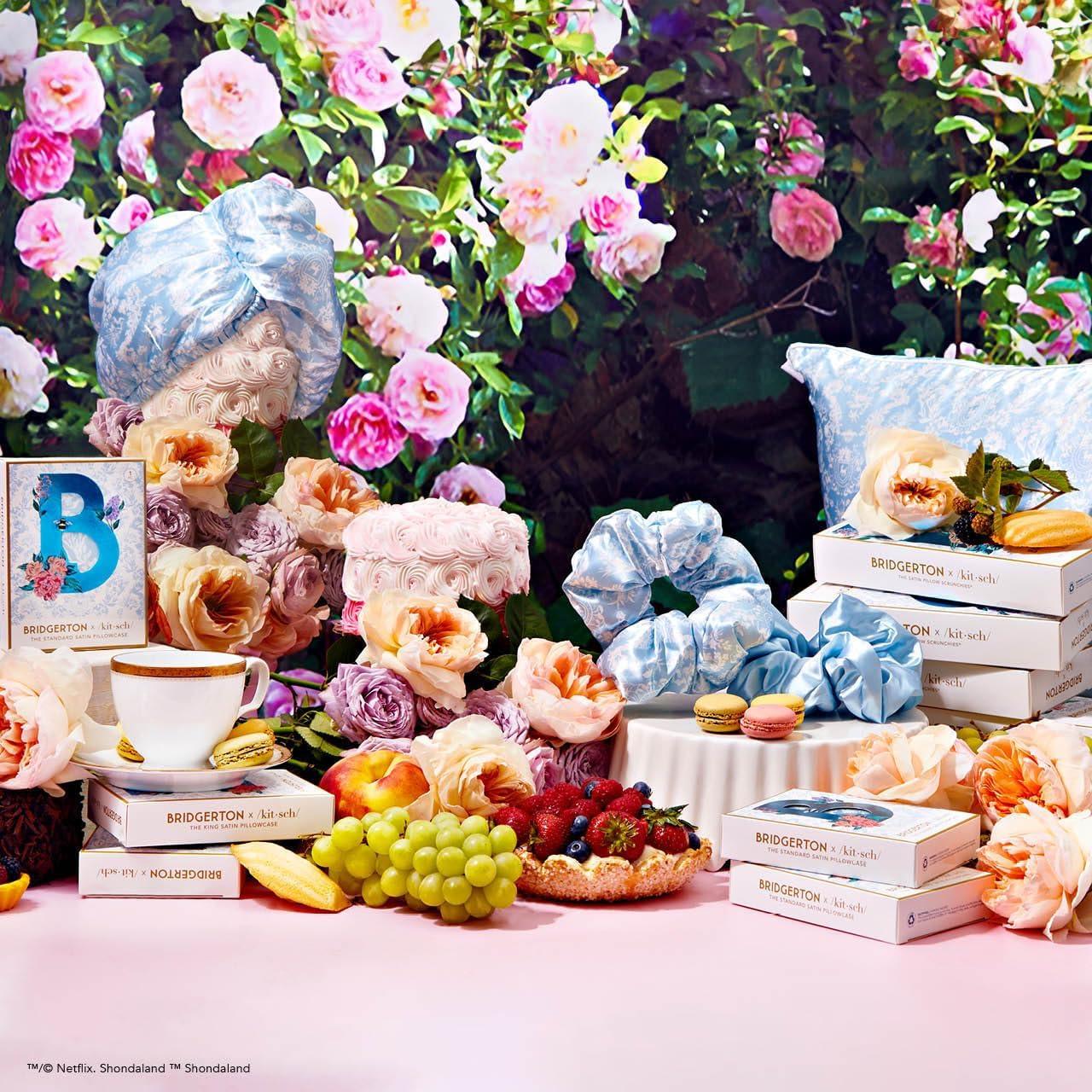 Funda de Almohada Satén Kitsch King Bridgerton Azul Floral