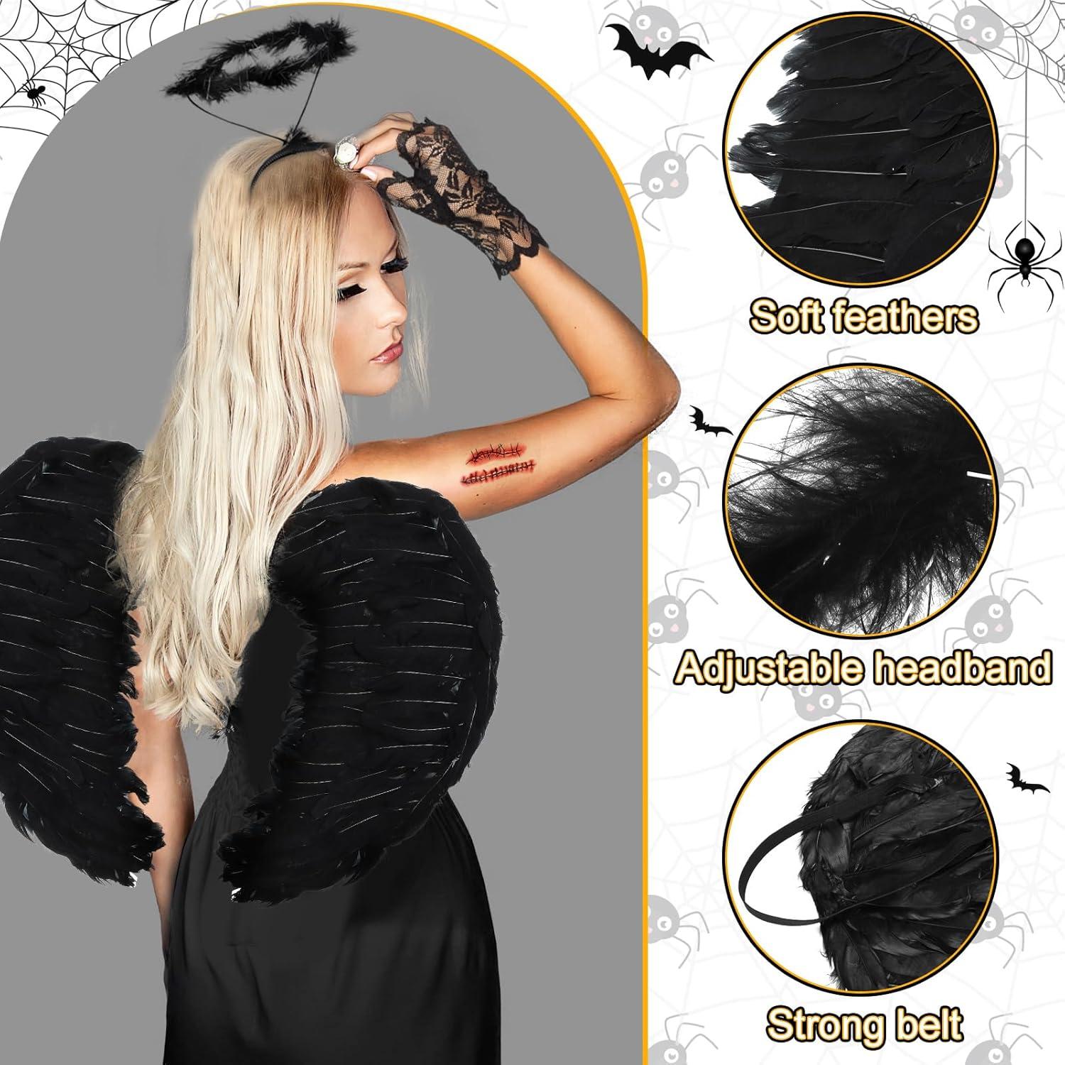 Liitrsh Halloween Angel Costume Women's Feathered Wings Headband Lace Gloves Wedding Garter Angel Outfit Cosplay