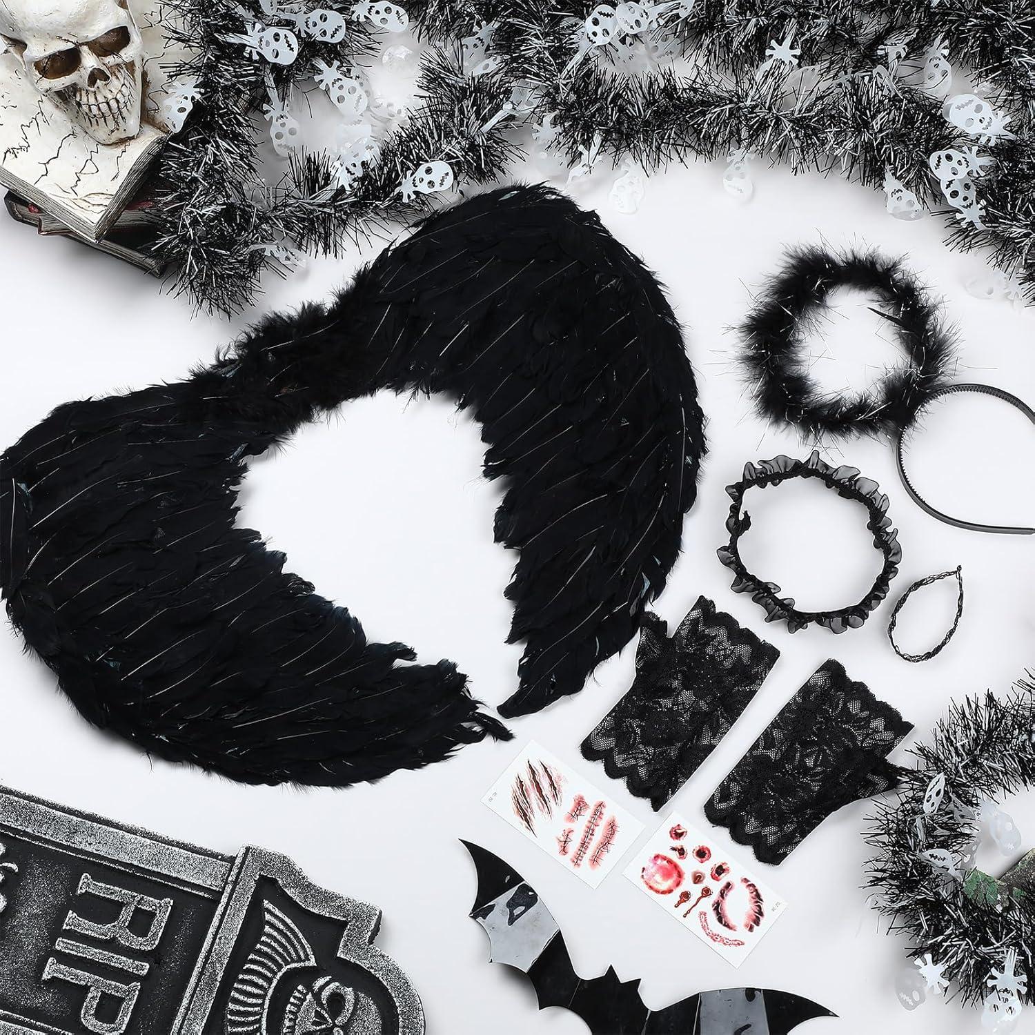 Liitrsh Halloween Angel Costume Women's Feathered Wings Headband Lace Gloves Wedding Garter Angel Outfit Cosplay