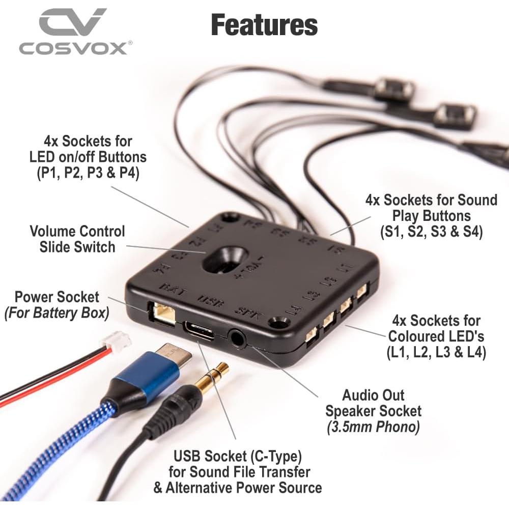 Módulo de Luz y Sonido COSVOX para Cosplay - 4 Botones, 8MB
