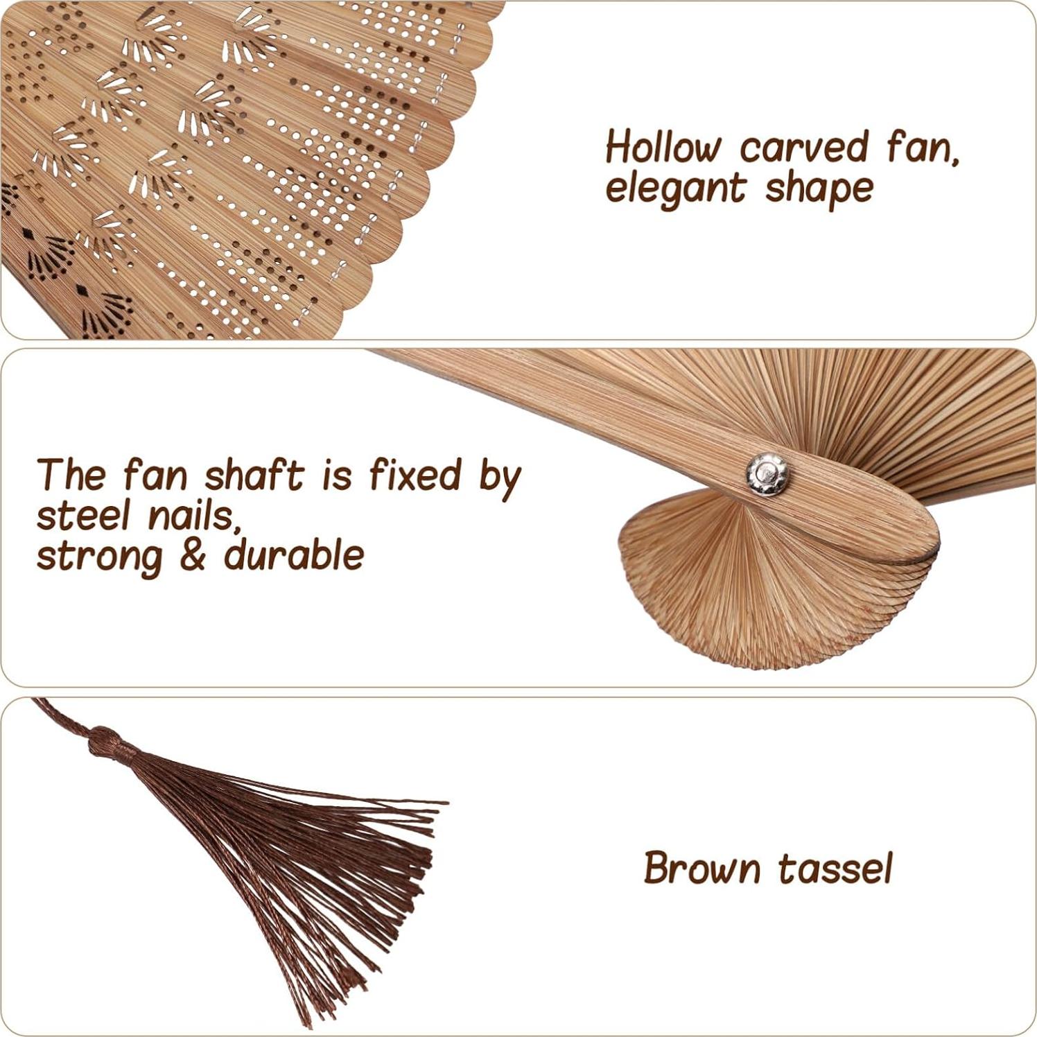 Abanico Plegable de Madera Vintage Sewroro 31.8x18cm