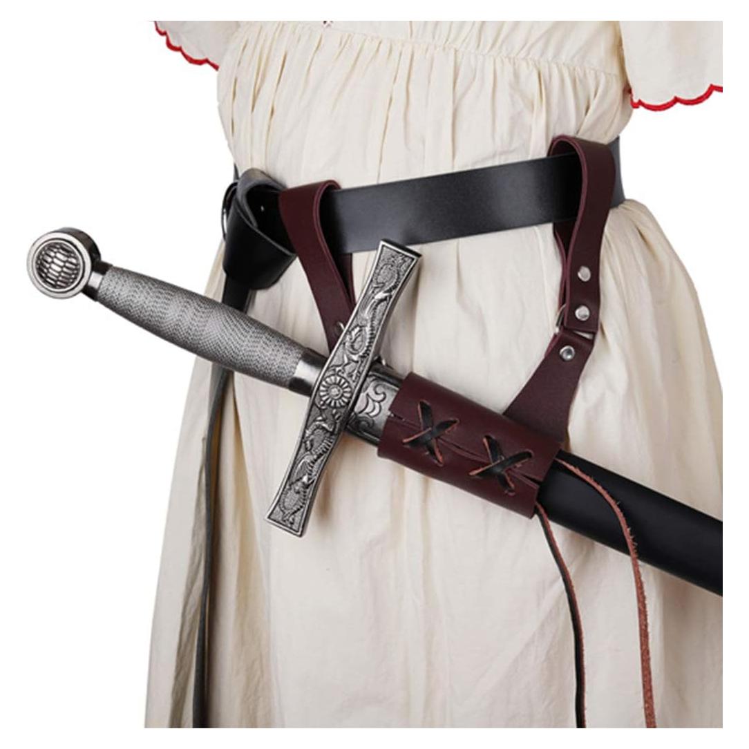 Frog de espada de cuero PU medieval ajustable marrón