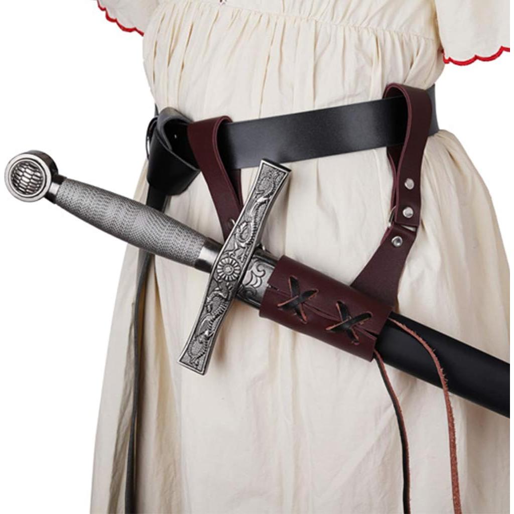 Frog de espada de cuero PU medieval ajustable marrón