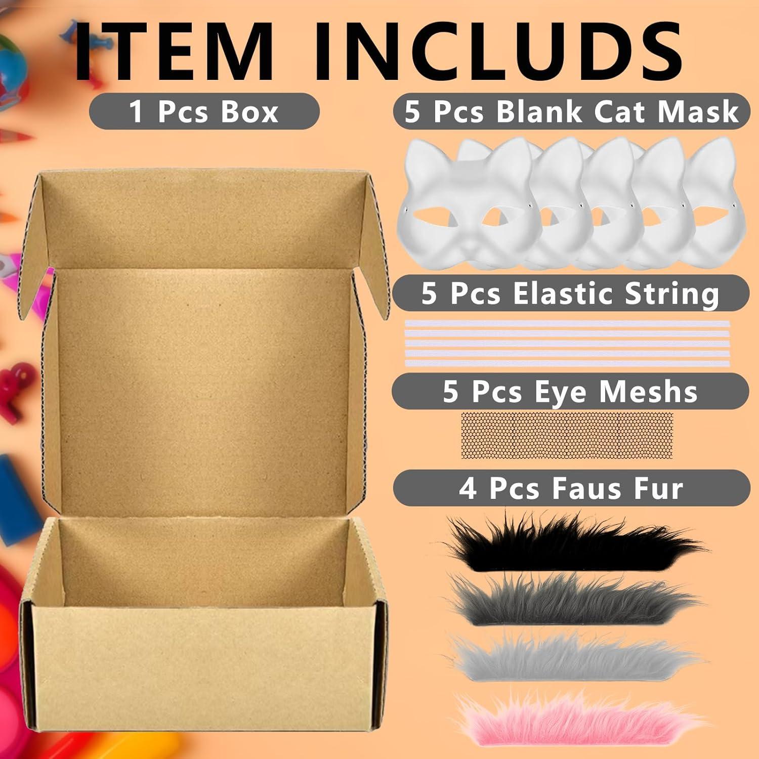 Máscara de Gato DIY Therian Blanca - 5 Piezas para Pintar