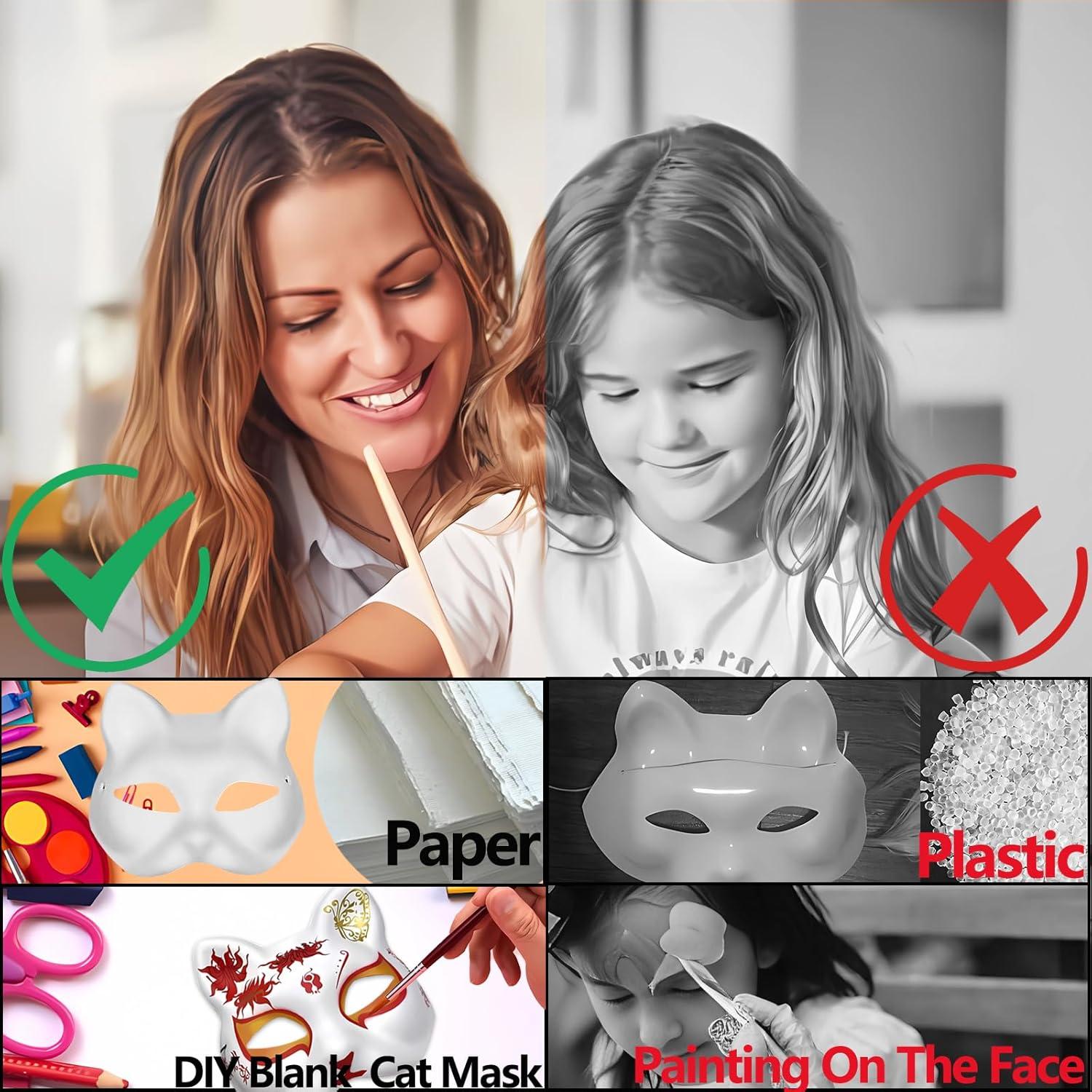 Máscara de Gato DIY Therian Blanca - 5 Piezas para Pintar
