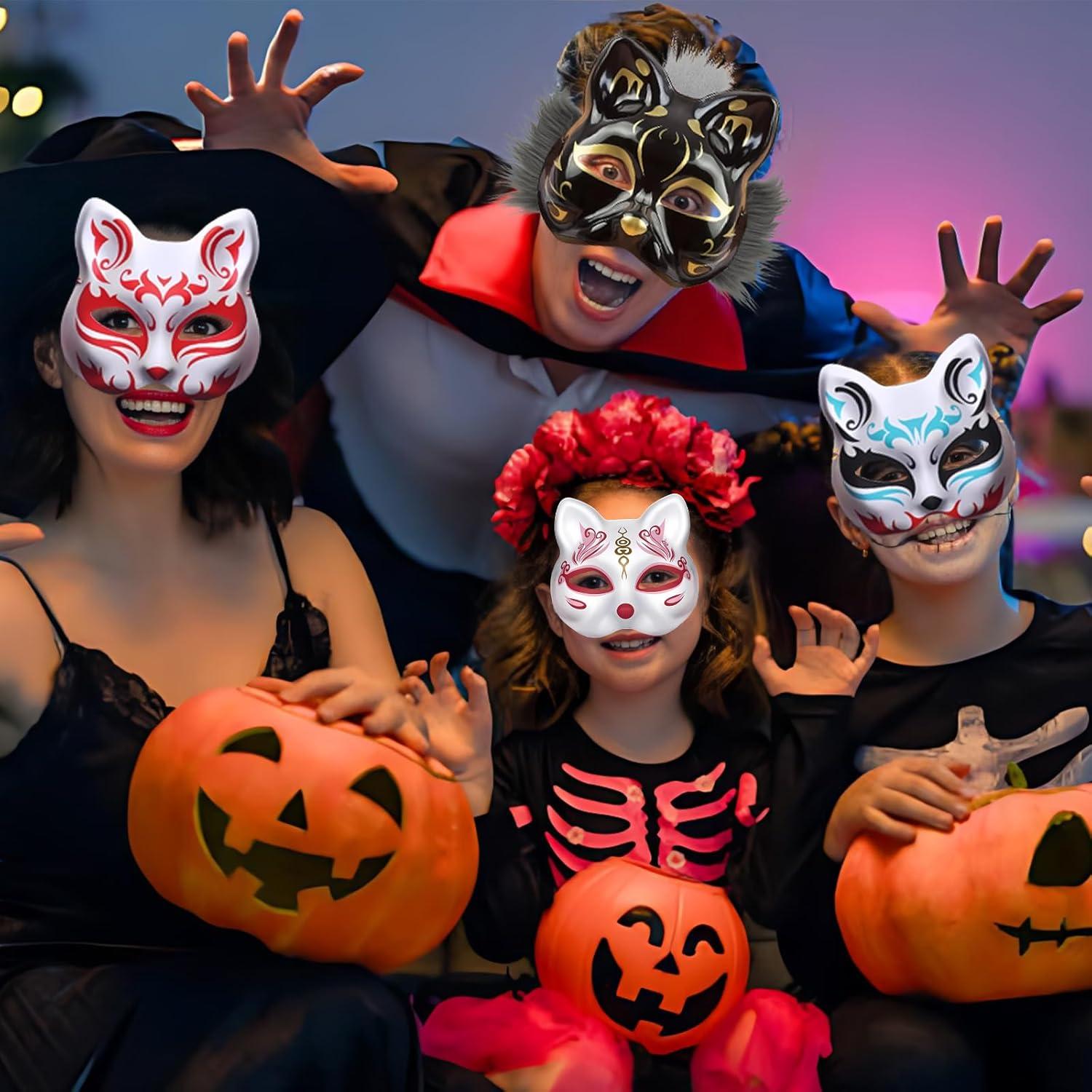 Máscara de Gato DIY Therian Blanca - 5 Piezas para Pintar