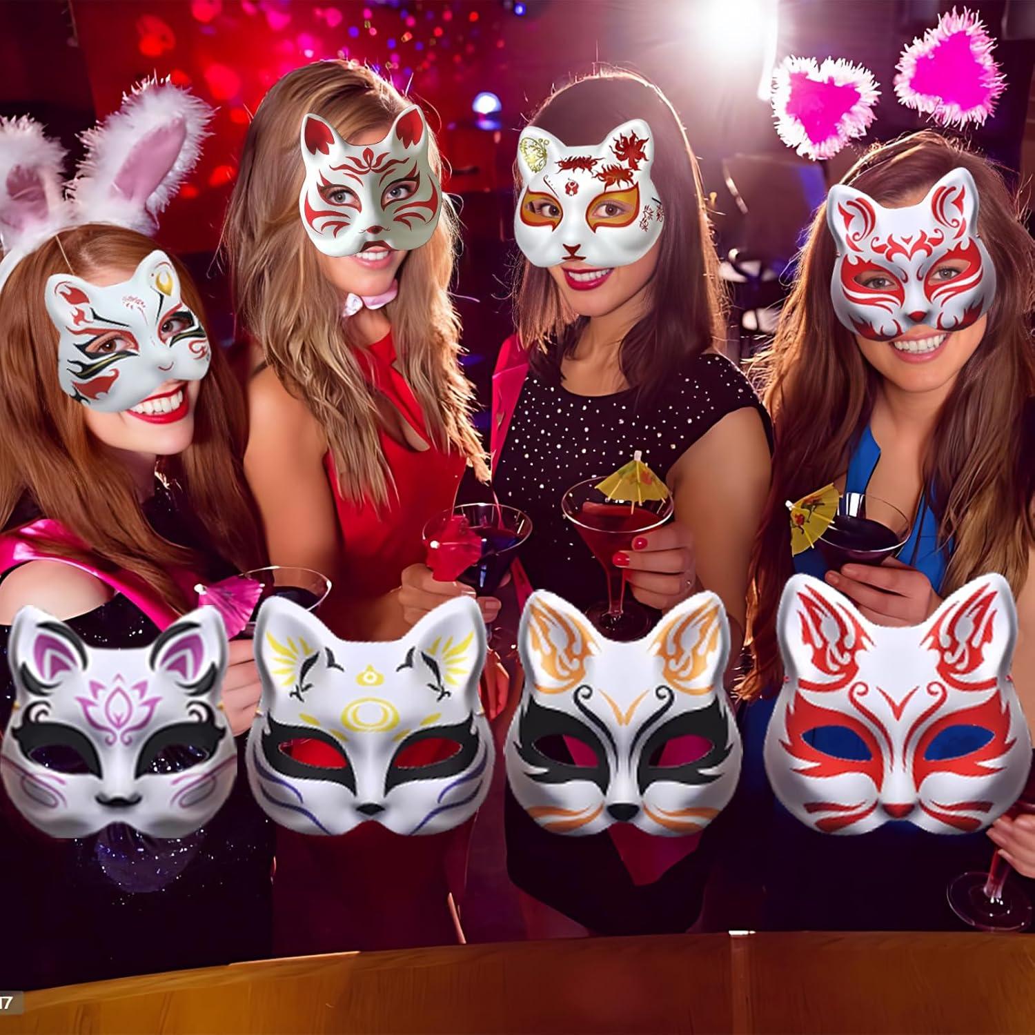 Máscara de Gato DIY Therian Blanca - 5 Piezas para Pintar