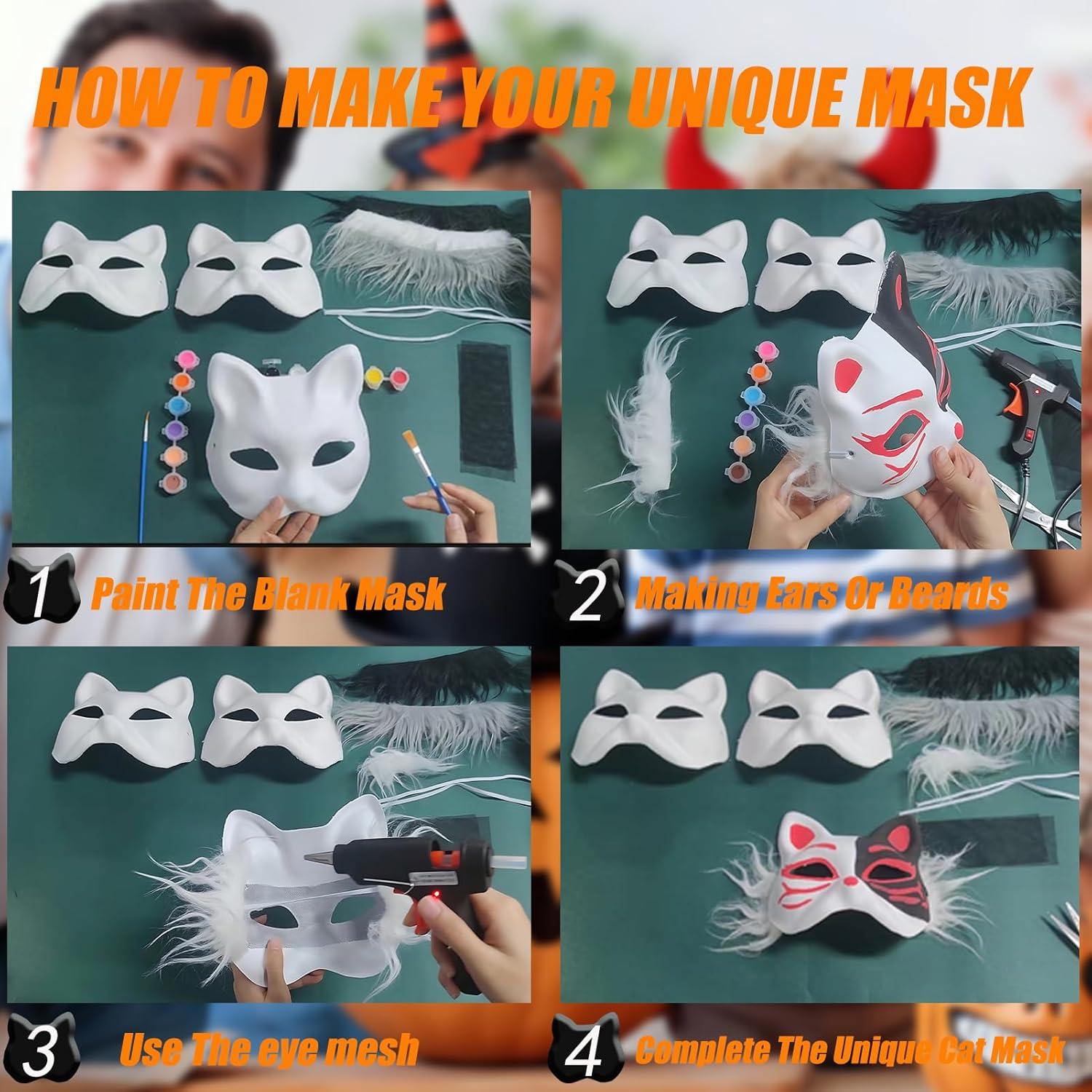 Máscara de Gato DIY Therian Blanca - 5 Piezas para Pintar