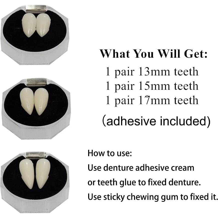 Secaden Dientes de Vampiro Falsos 3 Pares para Cosplay Halloween