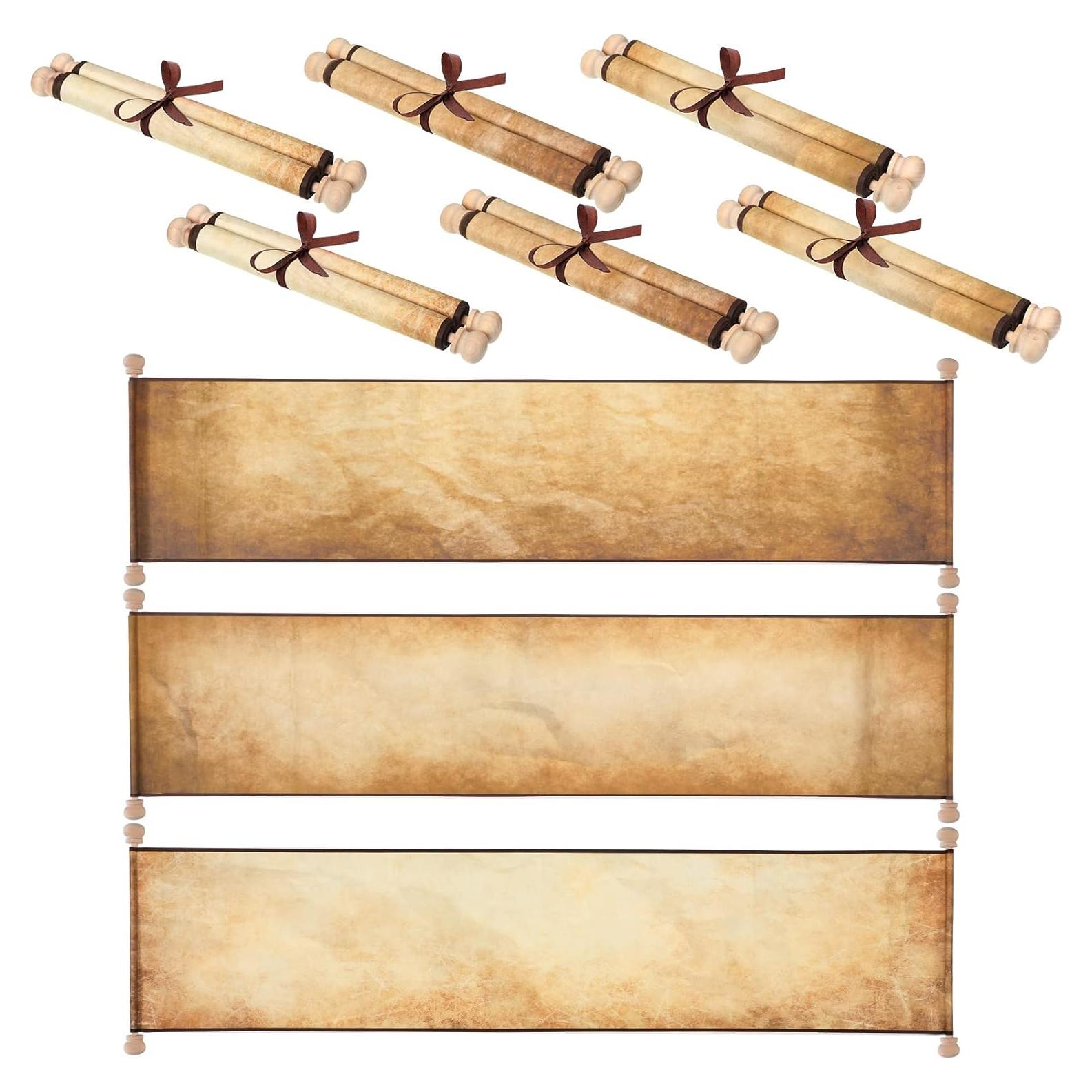 6 Papiro Vintage en Blanco con Varillas de Madera 76 cm