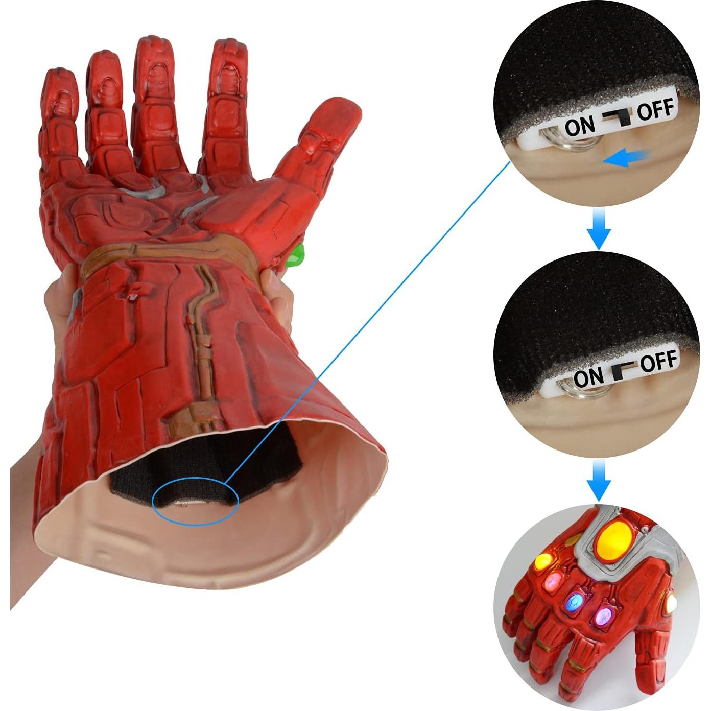 Guantes de látex rojos con LED para Halloween y cosplay