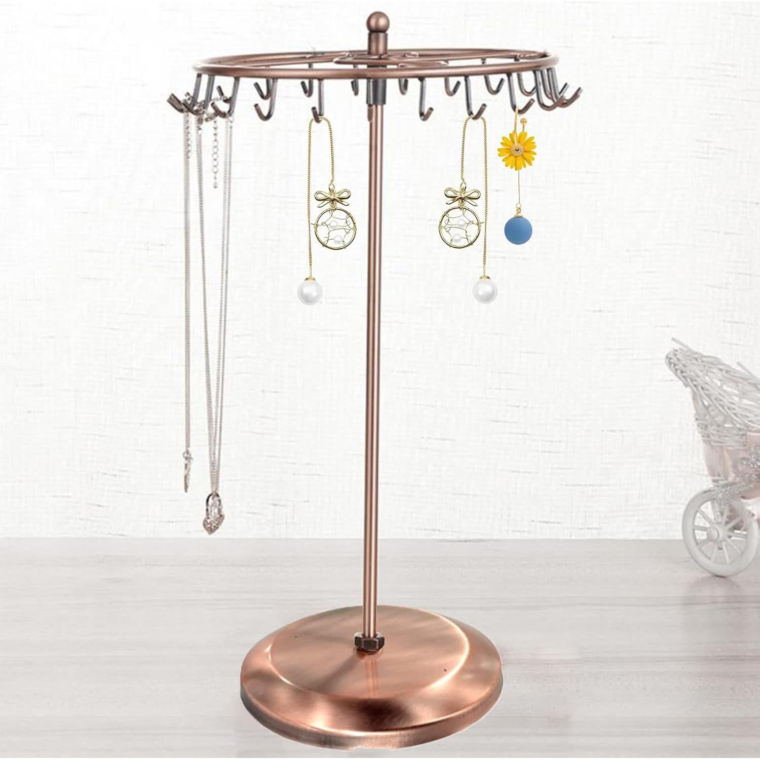 Soporte Giratorio de Joyería Qaeoity con 23 Ganchos Cobre