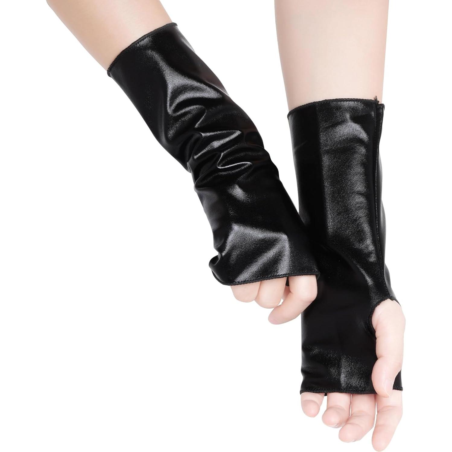 Guantes Metálicos Brillantes Sin Dedos OBMWANG para Mujeres