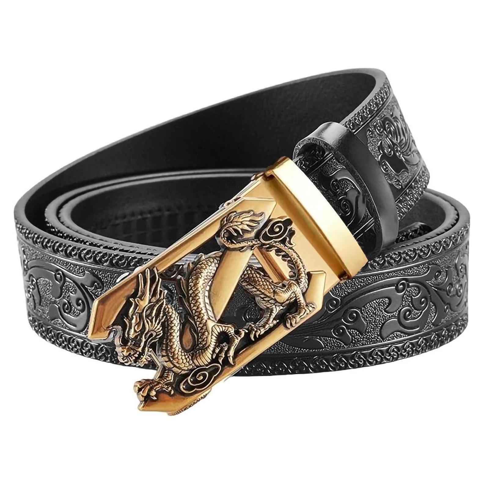 Cinturón de cuero ajustable para hombres con hebilla automática