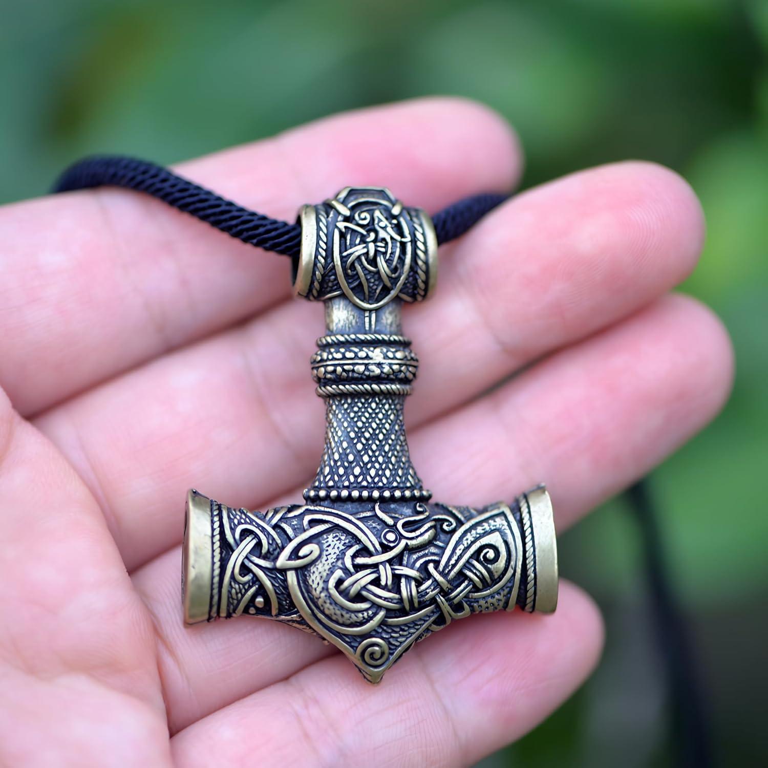Collar Martillo Thor Mjolnir Bronce Antiguo 40mm Joyería Vikinga