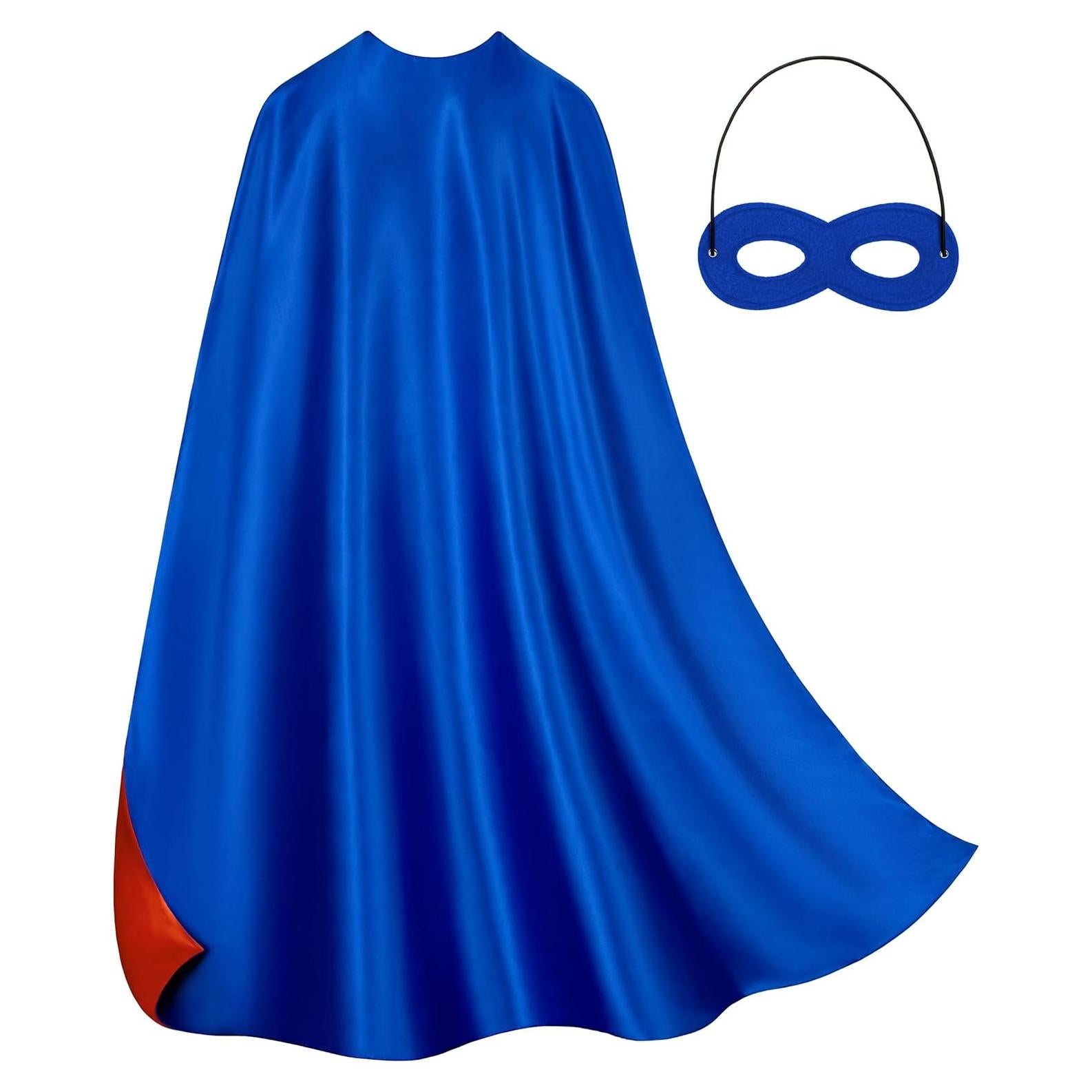Conjunto Capa y Máscara Superhéroe Doble Cara Adulto Azul Rojo