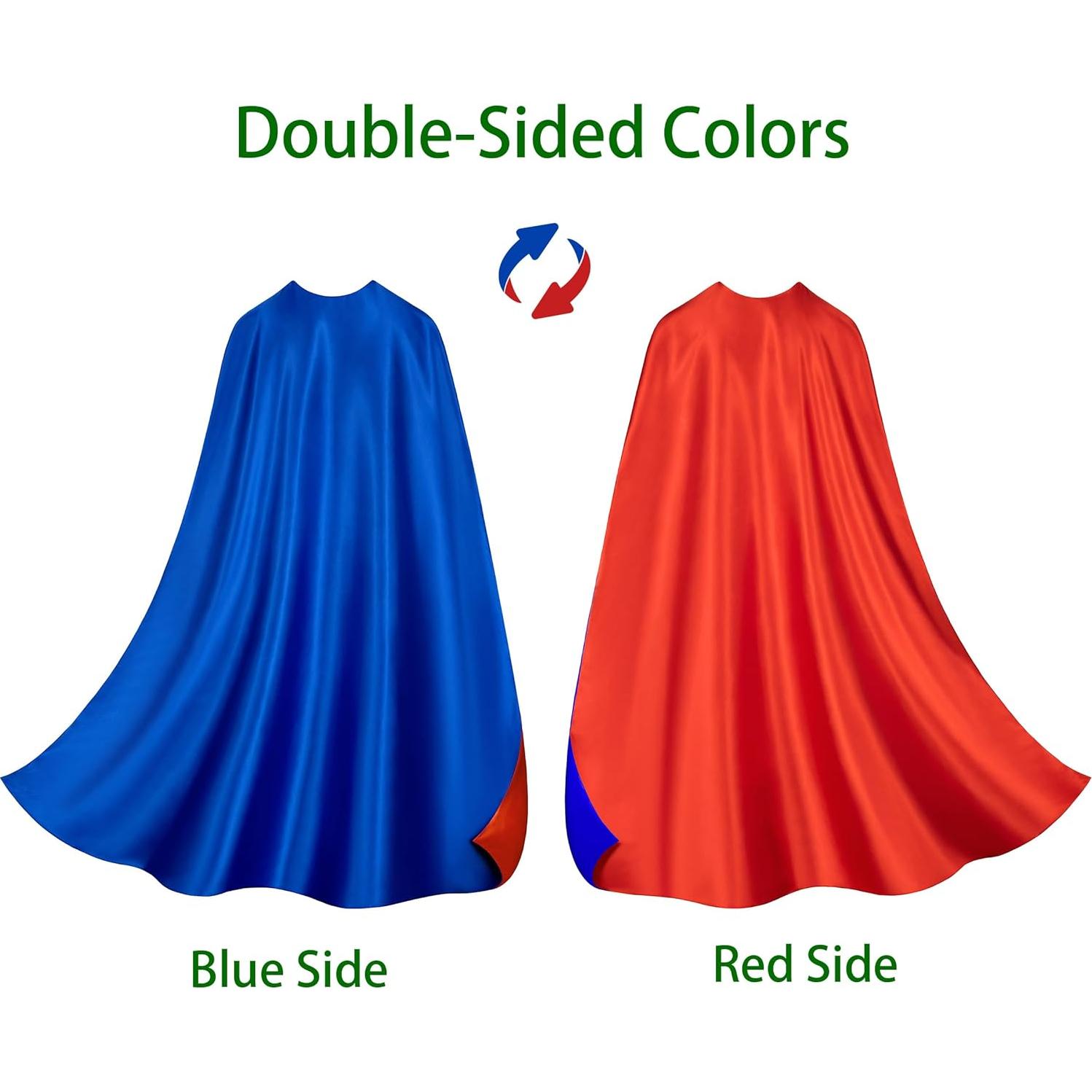 Conjunto Capa y Máscara Superhéroe Doble Cara Adulto Azul Rojo