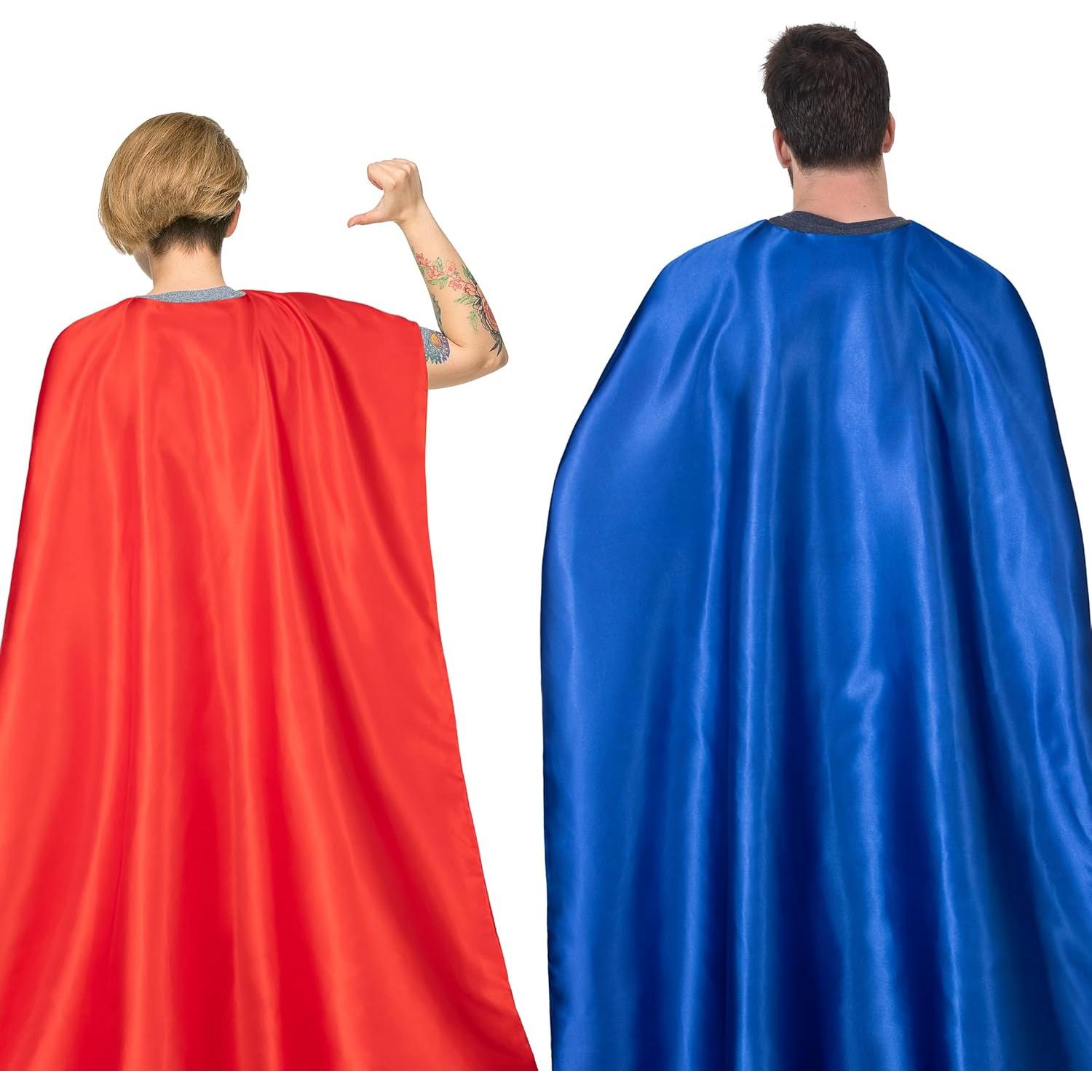 Conjunto Capa y Máscara Superhéroe Doble Cara Adulto Azul Rojo