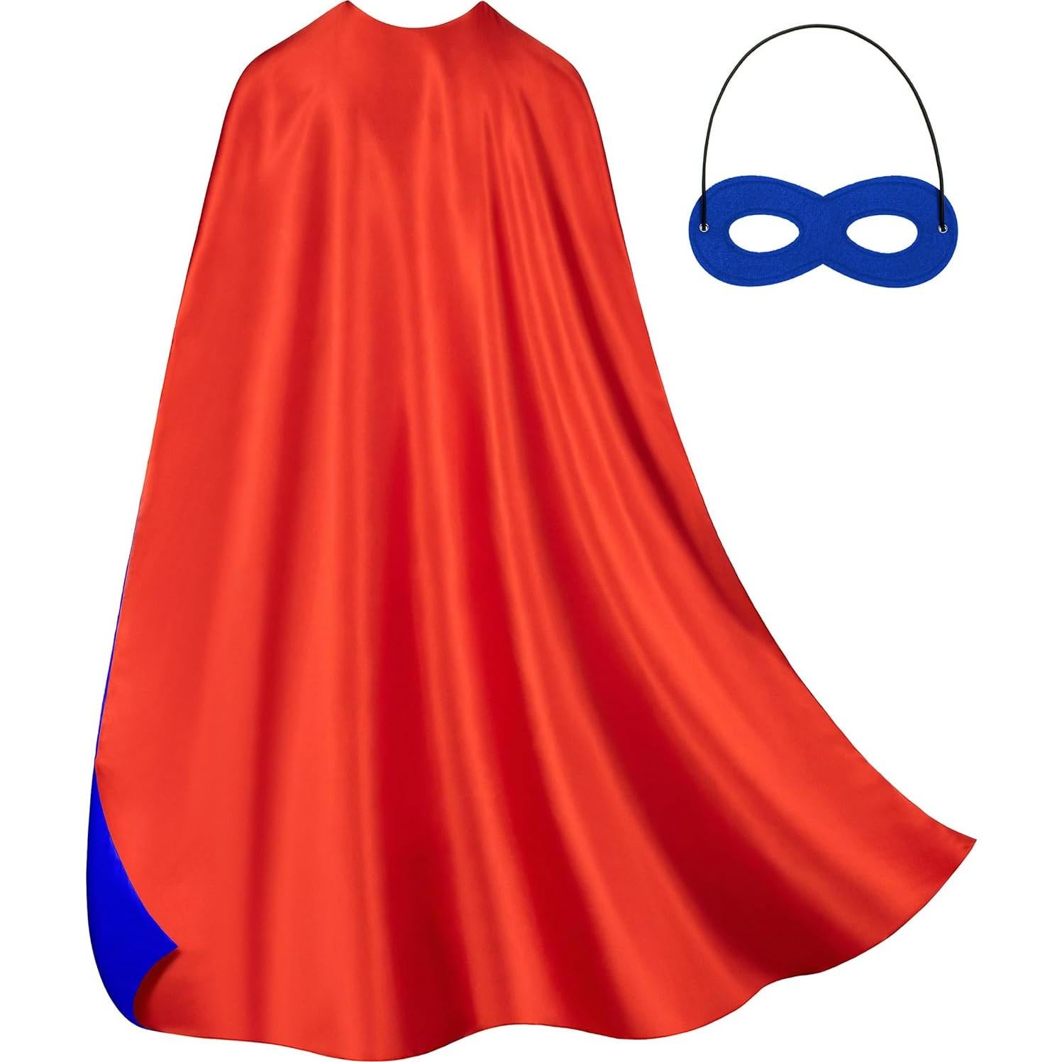 Conjunto Capa y Máscara Superhéroe Doble Cara Adulto Azul Rojo