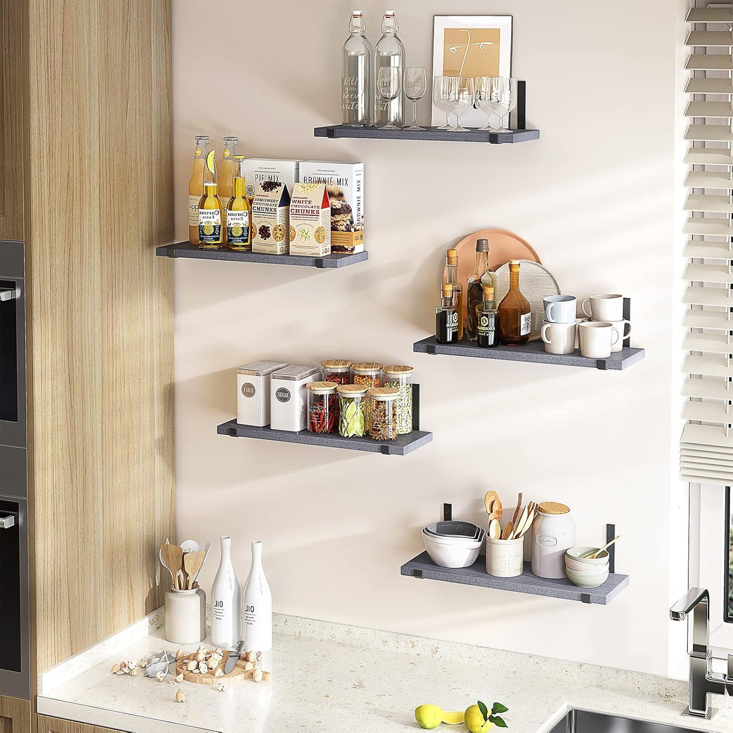 Estantes flotantes Fixwal de 5 piezas en madera gris 40x12 cm