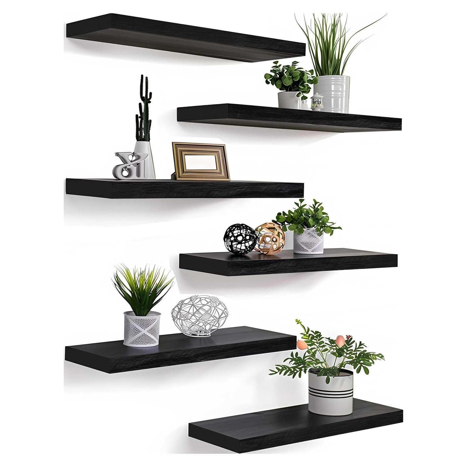 Estantes Flotantes de Madera PHPH, Juego de 6, 43.18 cm, Negro