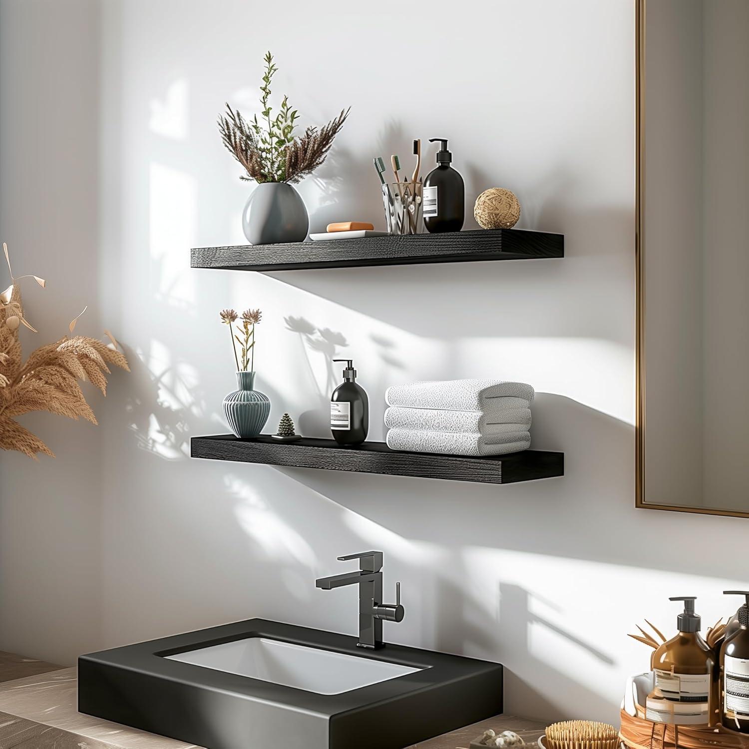 Estantes Flotantes de Madera PHPH, Juego de 6, 43.18 cm, Negro