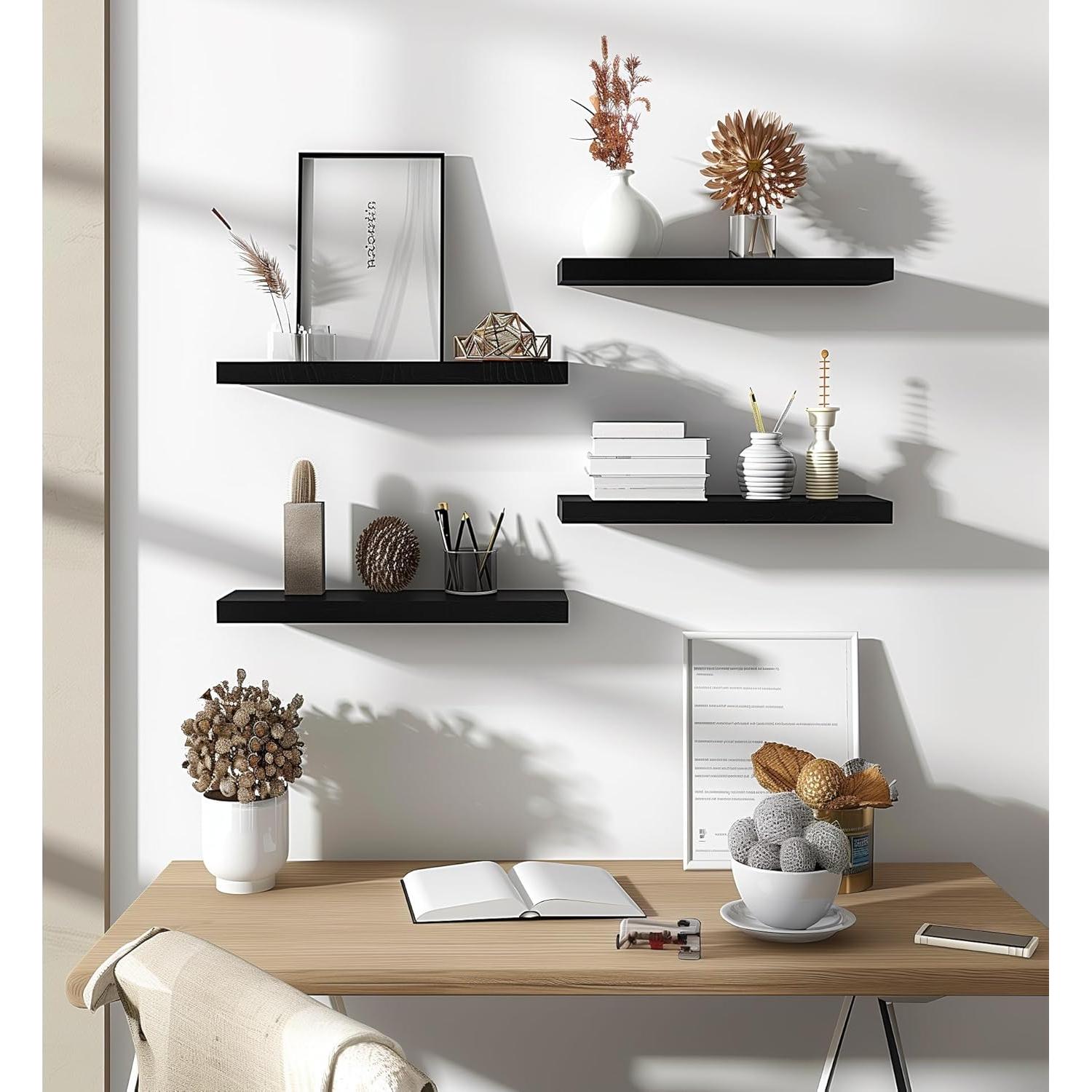 Estantes Flotantes de Madera PHPH, Juego de 6, 43.18 cm, Negro