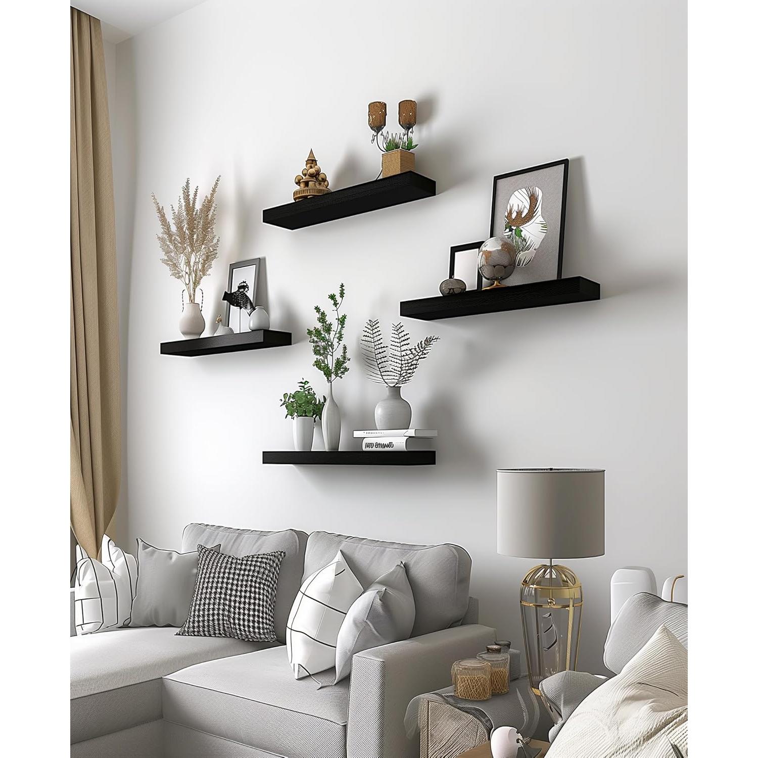 Estantes Flotantes de Madera PHPH, Juego de 6, 43.18 cm, Negro