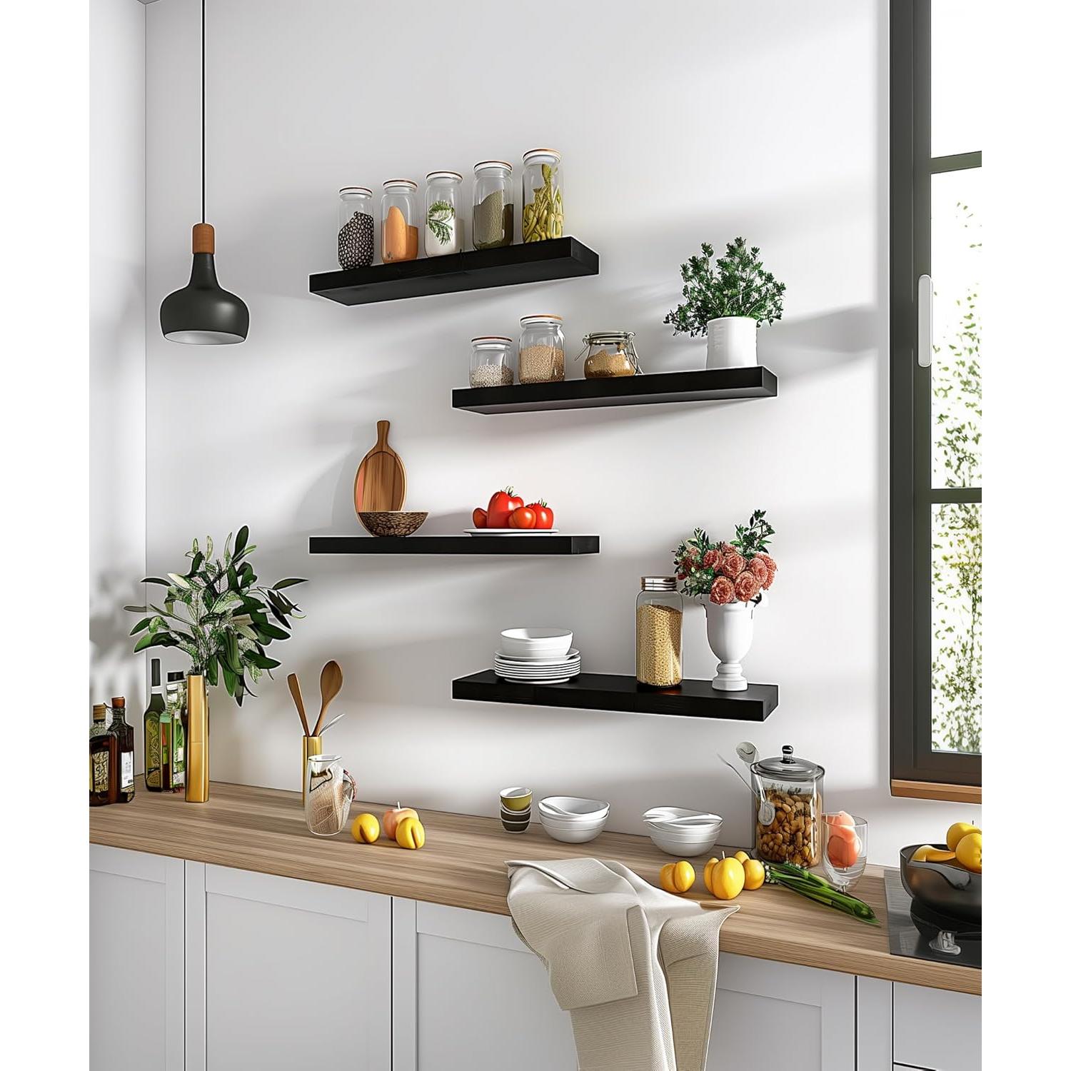 Estantes Flotantes de Madera PHPH, Juego de 6, 43.18 cm, Negro