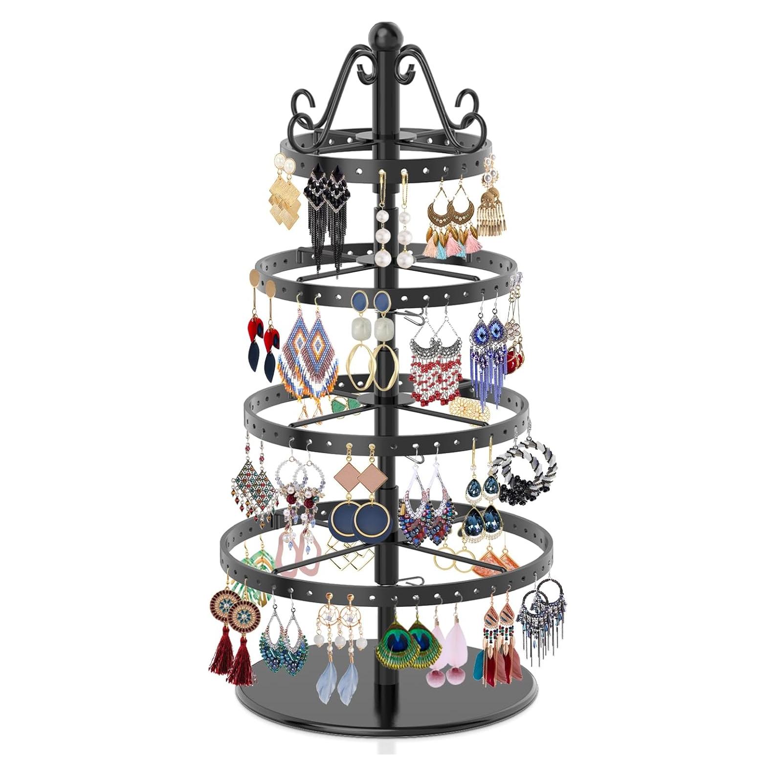 Organizador de Pendientes MODOWEY 4 Niveles Giratorio Negro