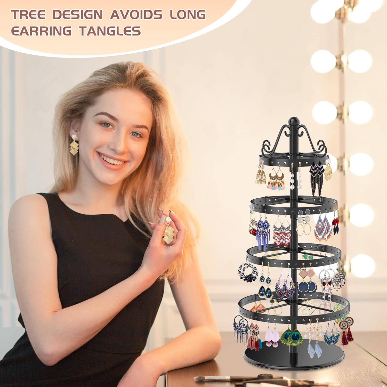 Organizador de Pendientes MODOWEY 4 Niveles Giratorio Negro