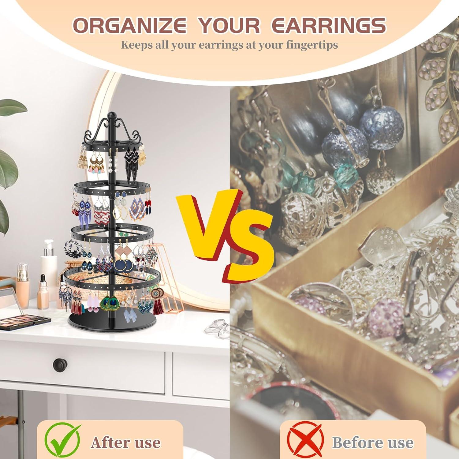Organizador de Pendientes MODOWEY 4 Niveles Giratorio Negro