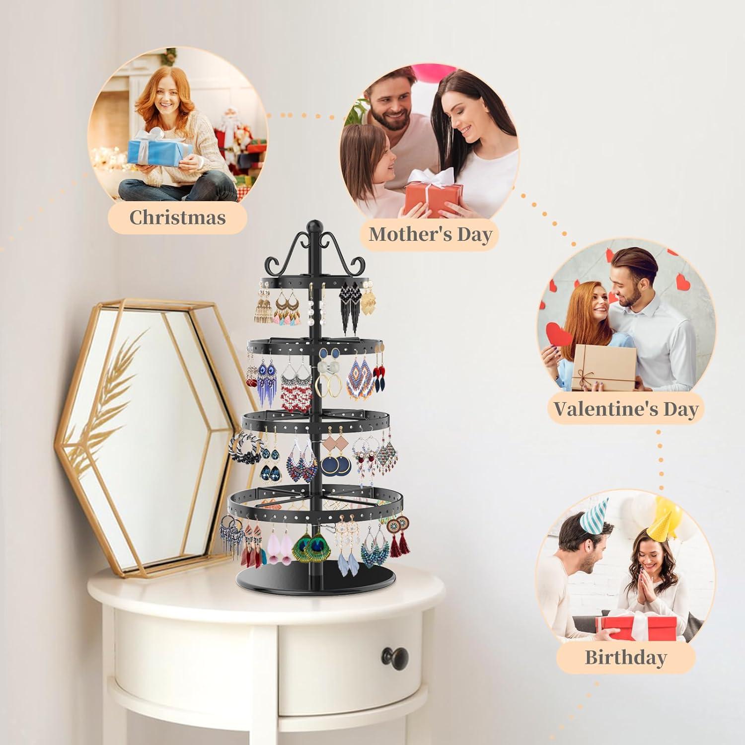 Organizador de Pendientes MODOWEY 4 Niveles Giratorio Negro