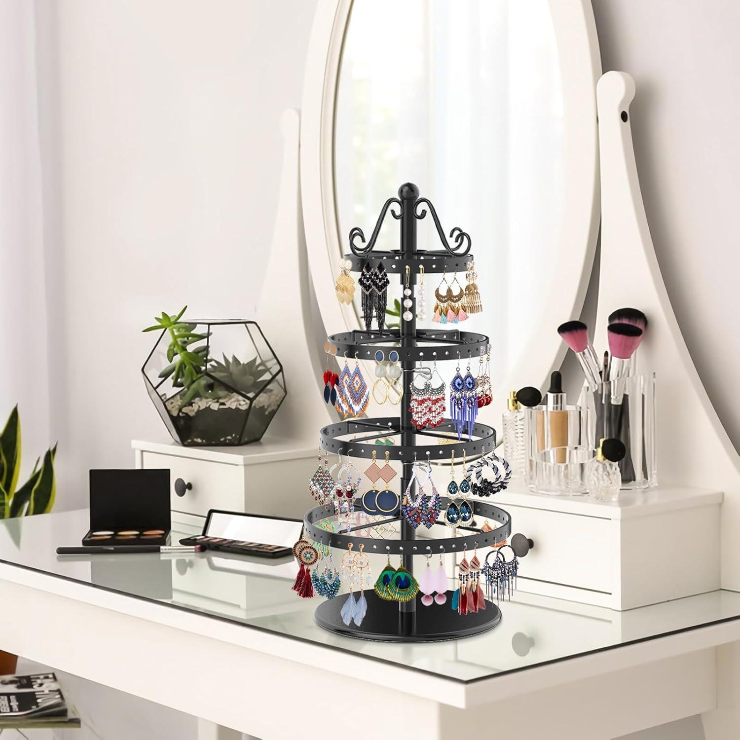 Organizador de Pendientes MODOWEY 4 Niveles Giratorio Negro