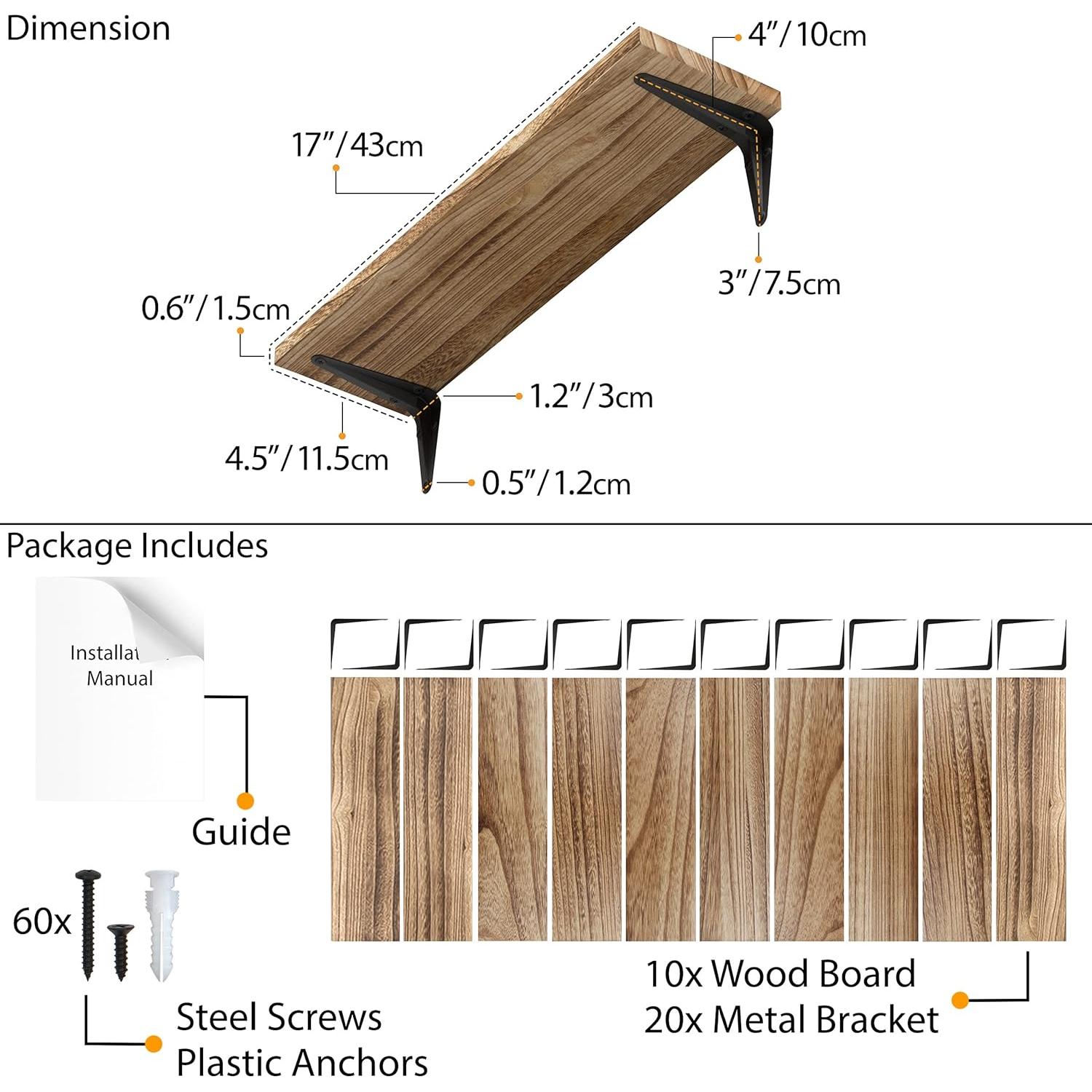 Estantes Flotantes de Madera Wallniture Arras, 10 Unidades, 43.2x11.4cm