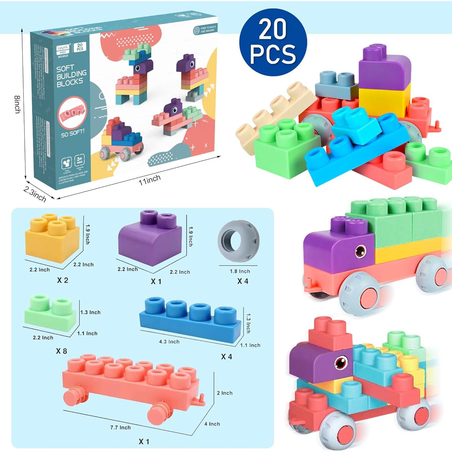 Bloques de Construcción Suaves ROHSCE 20 PCS para Bebés 6 Meses+