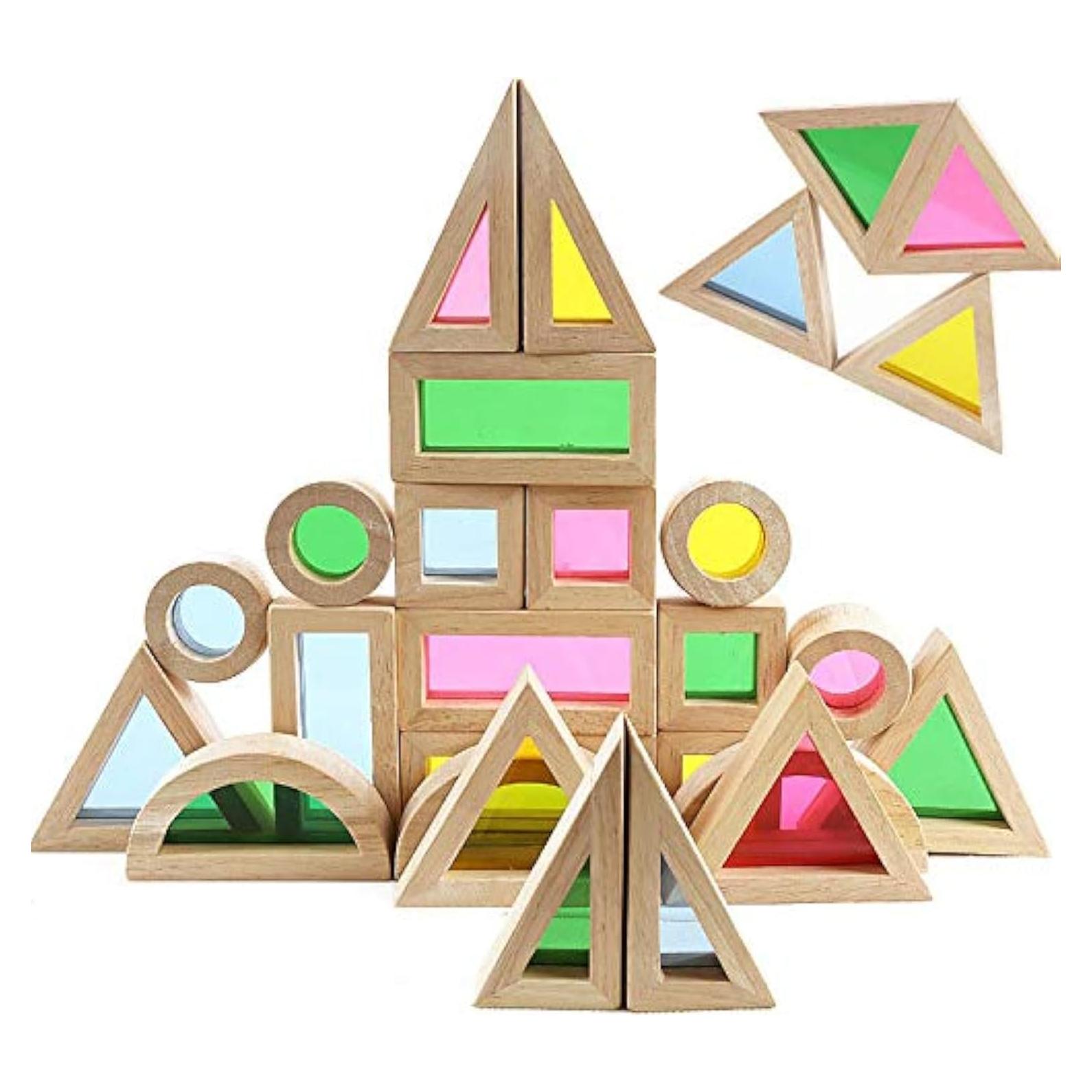 Juego de Bloques de Madera Agirlgle 24 Pcs Arcoíris Educativo