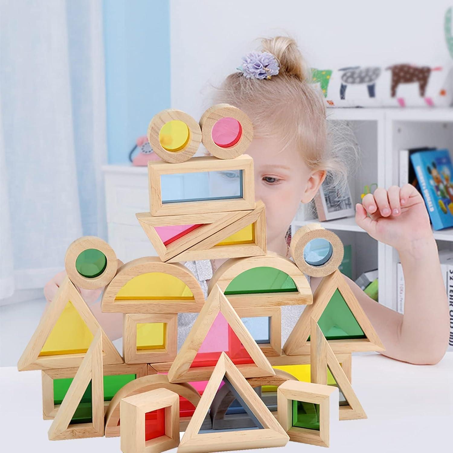 Juego de Bloques de Madera Agirlgle 24 Pcs Arcoíris Educativo