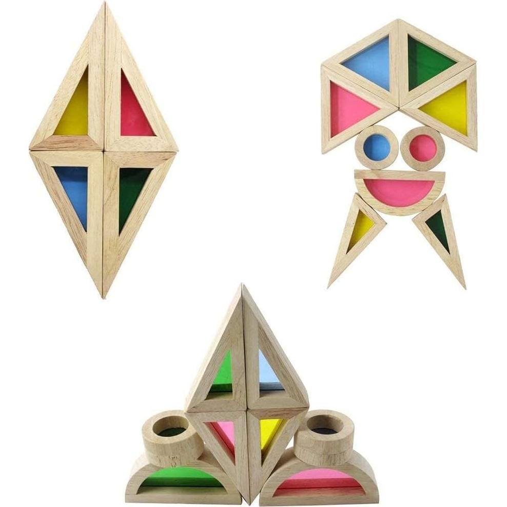 Juego de Bloques de Madera Agirlgle 24 Pcs Arcoíris Educativo