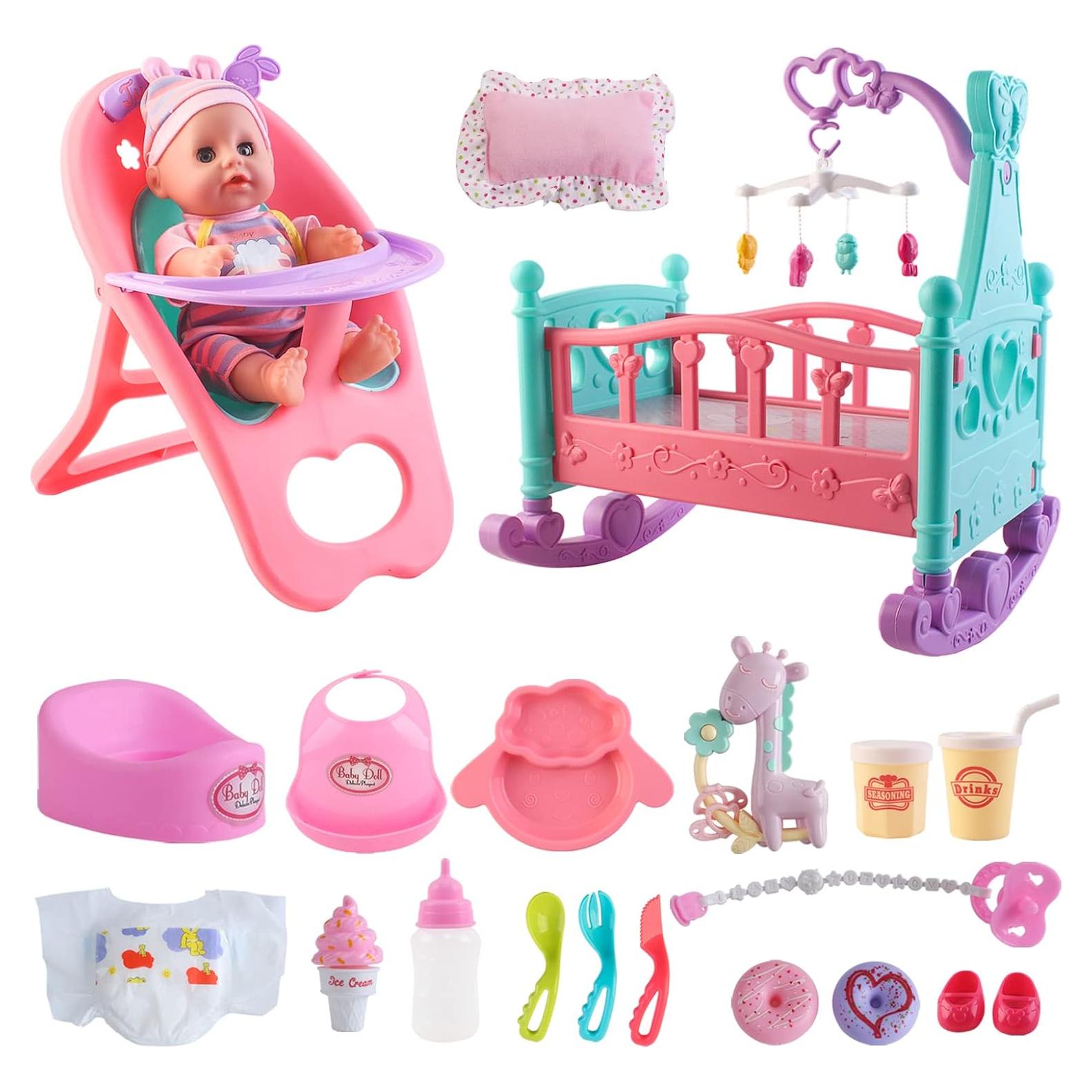 Set de Juego de Muñeca de 30 cm de deAO con Cuna y Accesorios
