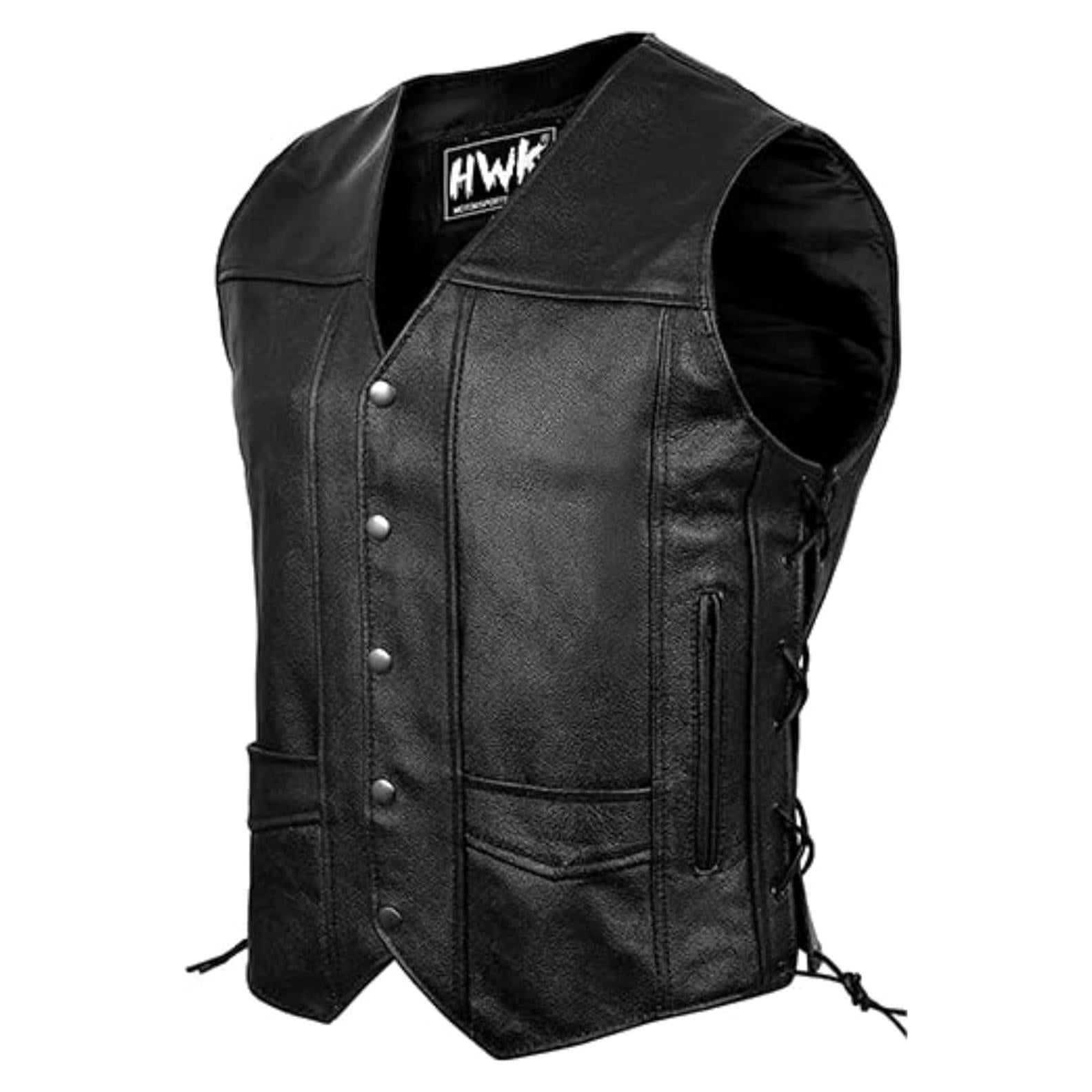 Chaleco de Cuero HWK para Motocicleta Negro Mediano