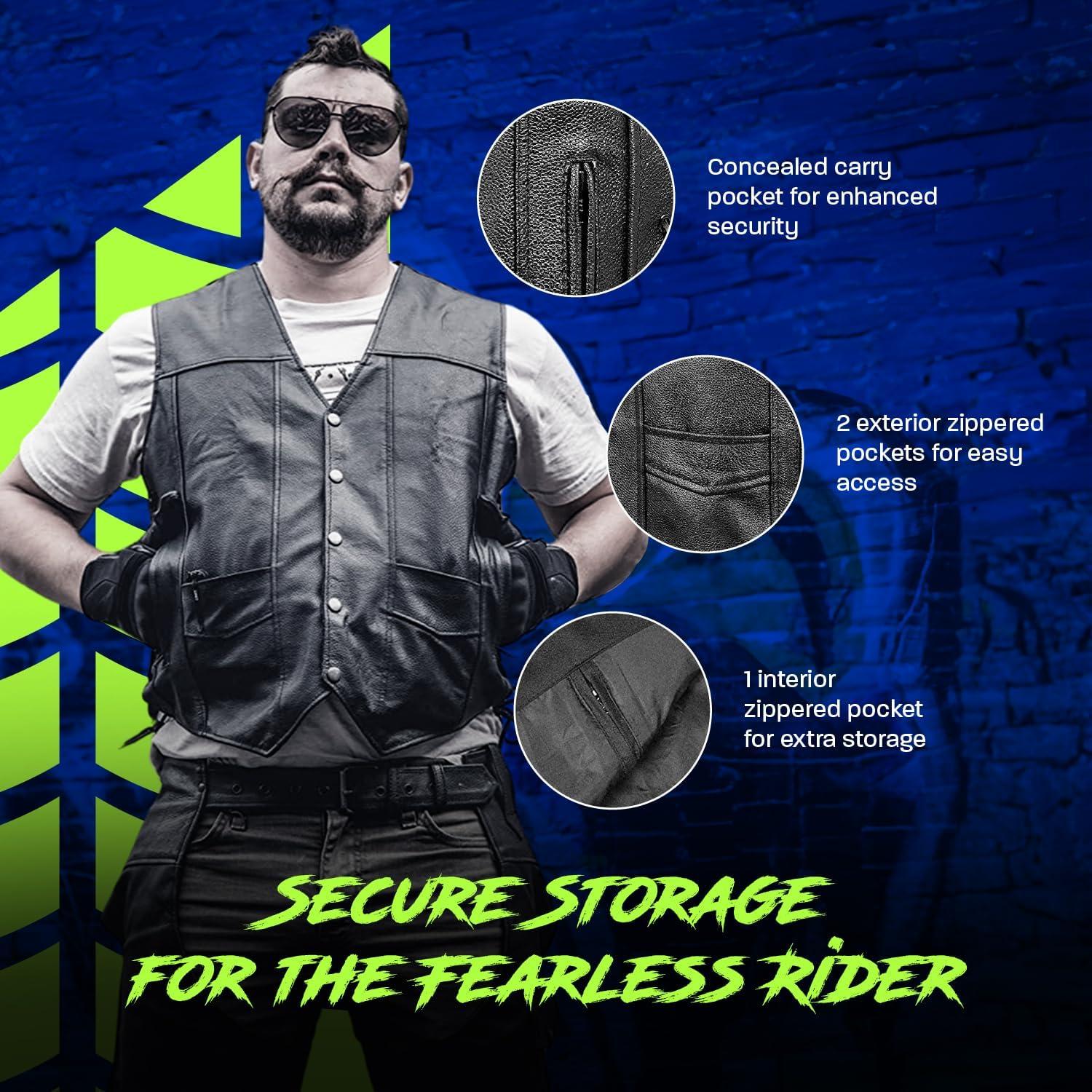 Chaleco de Cuero HWK para Motocicleta Negro Mediano