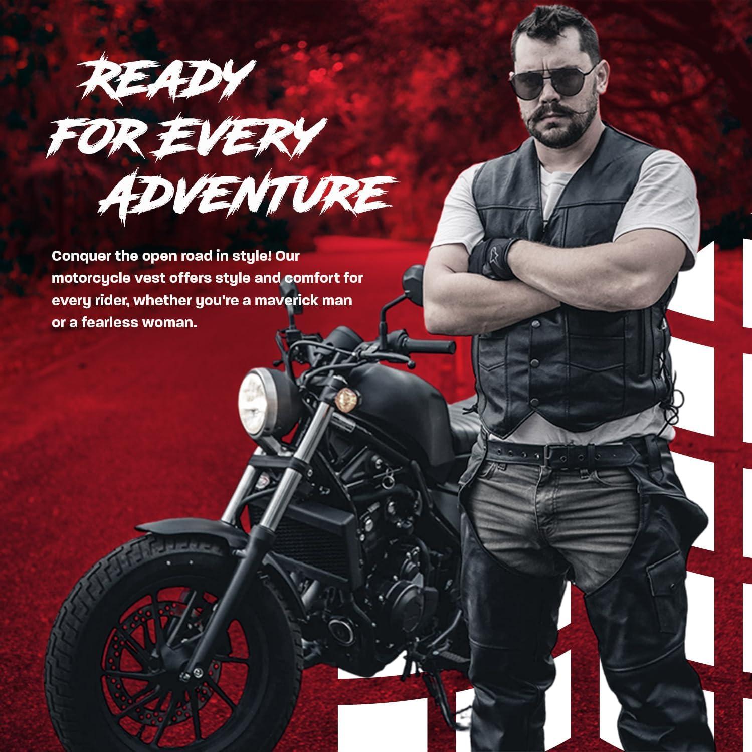 Chaleco de Cuero HWK para Motocicleta Negro Mediano