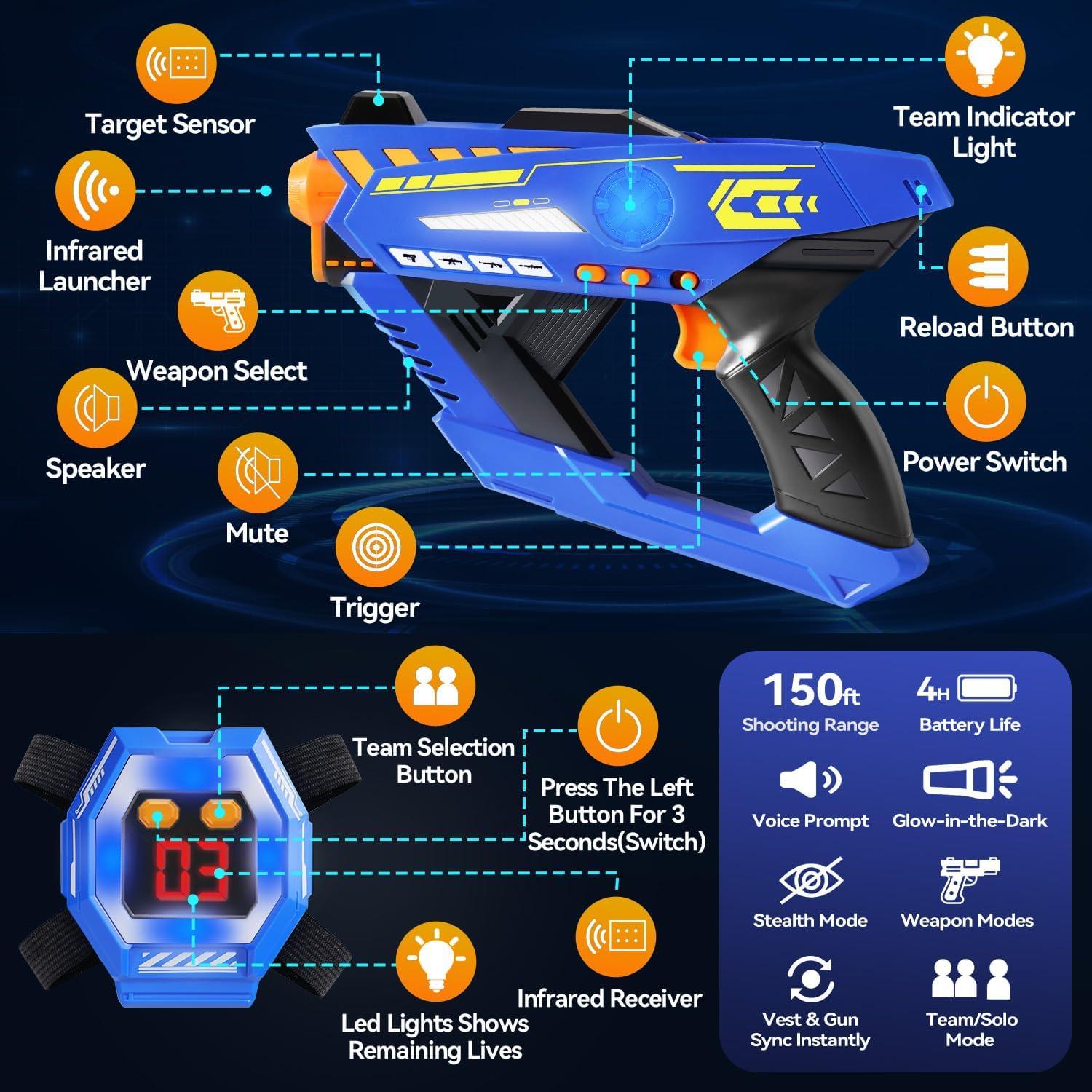 Juego de Pistolas Laser Tag 4PCS CheerCrew Infrarrojo Recargable