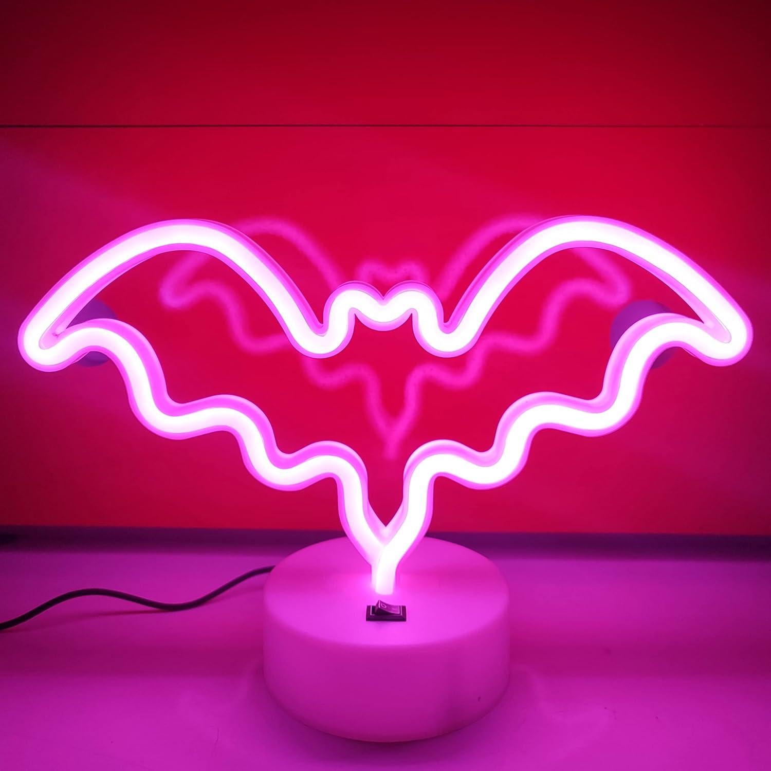 Letrero de Neón Murciélago JYWJ Rosa LED USB Batería