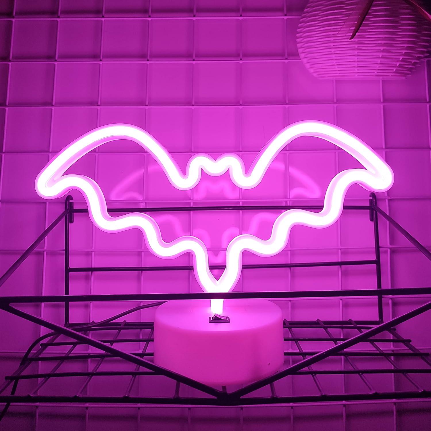 Letrero de Neón Murciélago JYWJ Rosa LED USB Batería