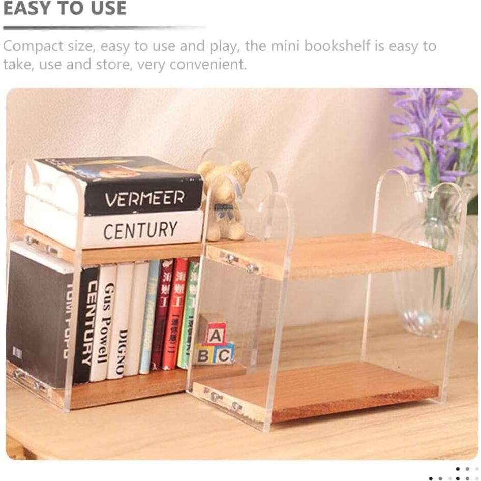 Estante de Libros Miniatura VOSAREA 5.9x5.6x3.1cm Madera/Acrílico