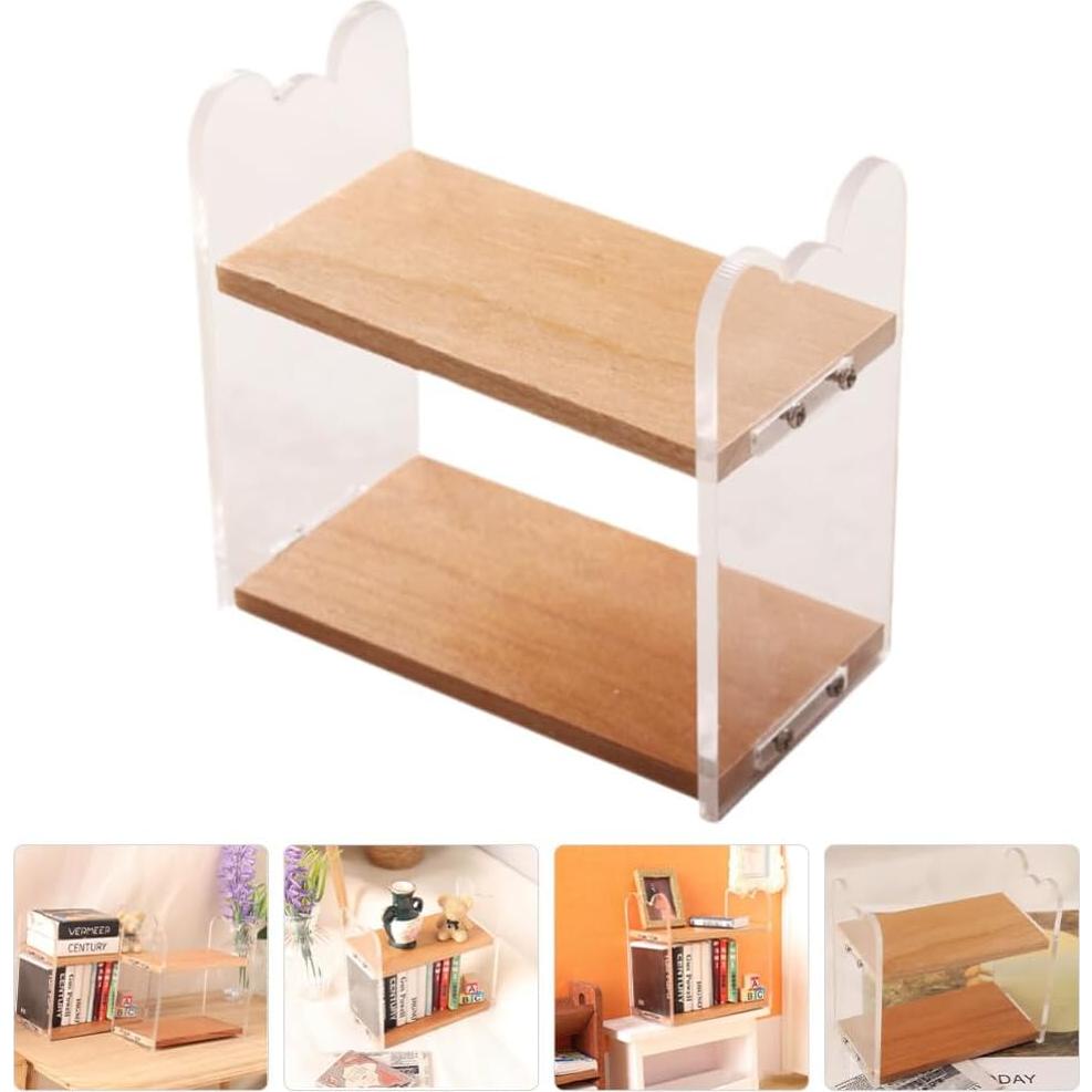 Estante de Libros Miniatura VOSAREA 5.9x5.6x3.1cm Madera/Acrílico